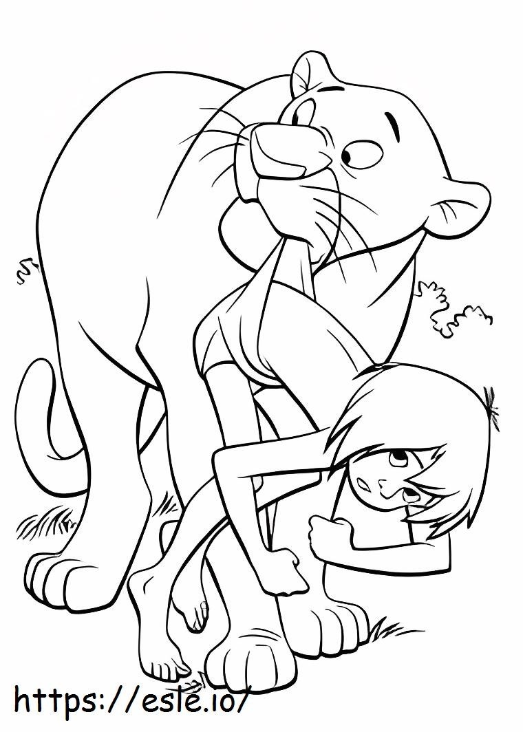 Mowgli With Bagheera Lindo coloring page