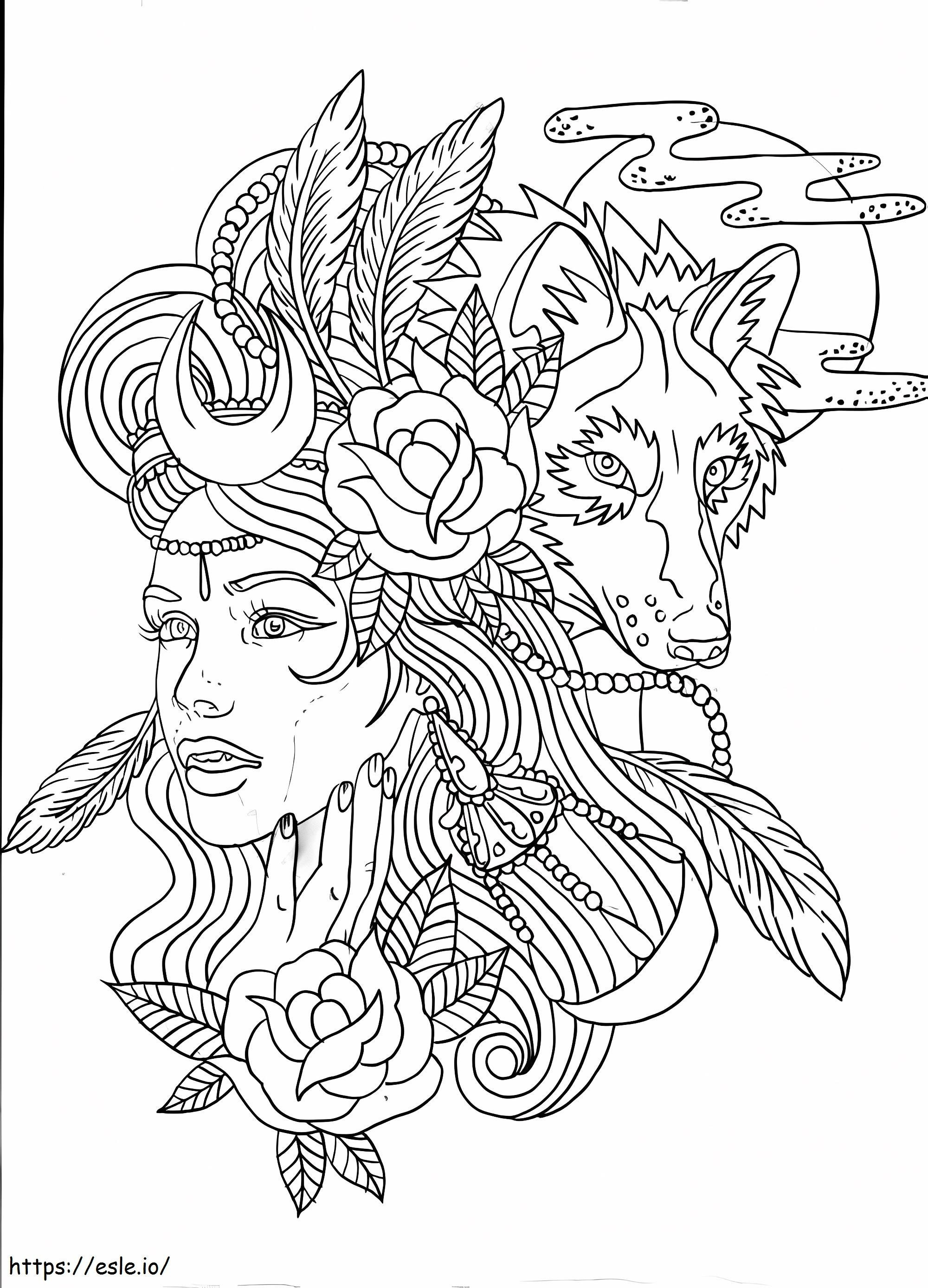 Hardcore Wolf Girl coloring page