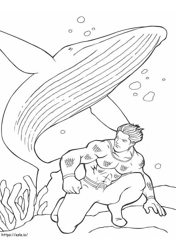Aquaman en walvis kleurplaat