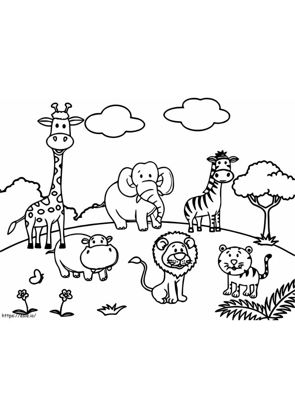 Seis animais no zoológico para colorir
