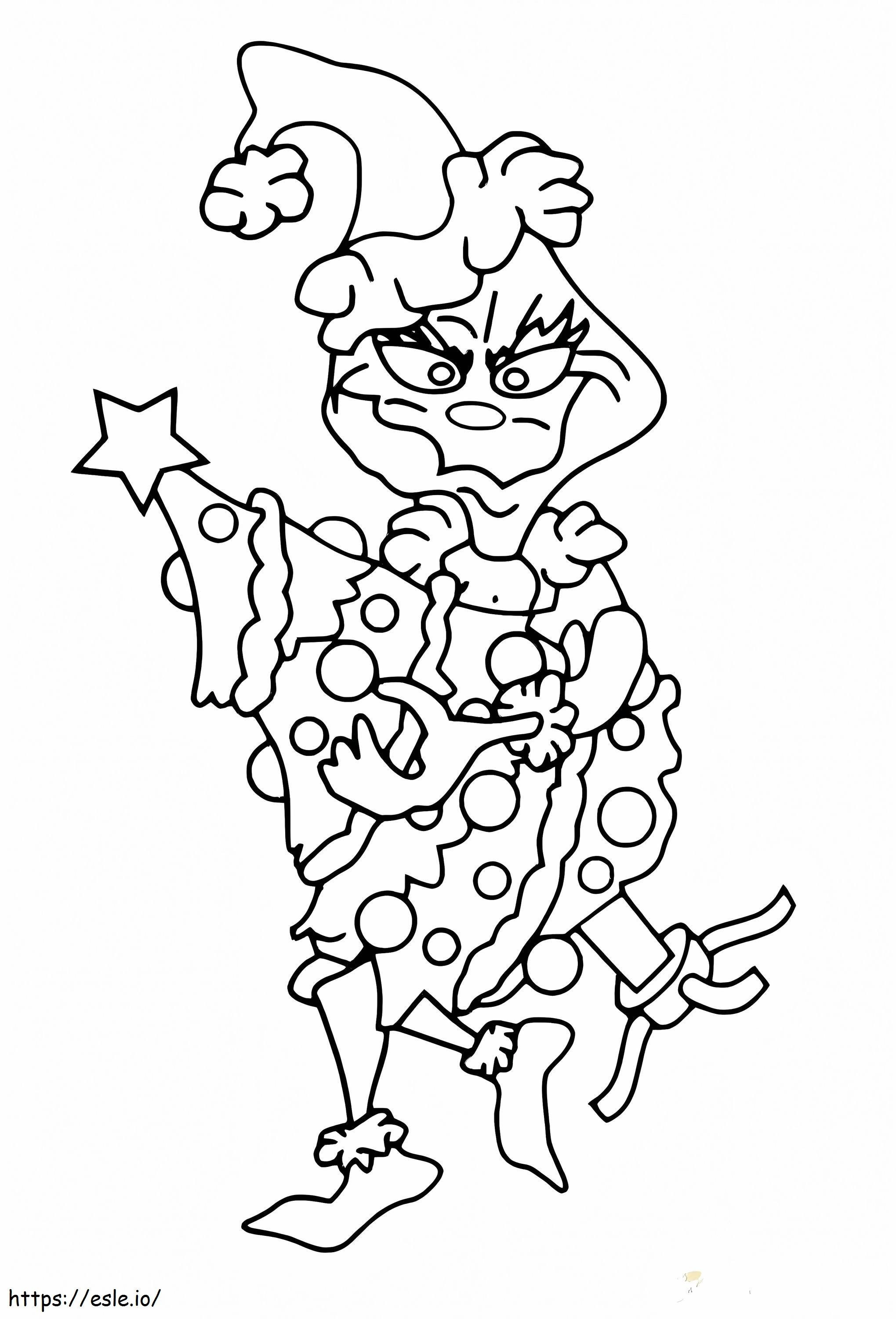 Grinch Holds The Christmas Tree coloring page