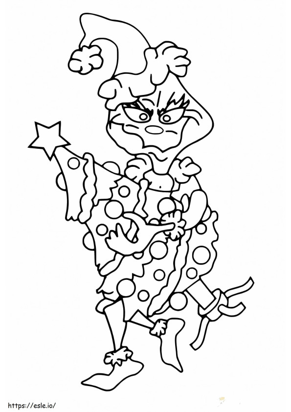 Coloriage Grinch tient l'arbre de Noël à imprimer dessin