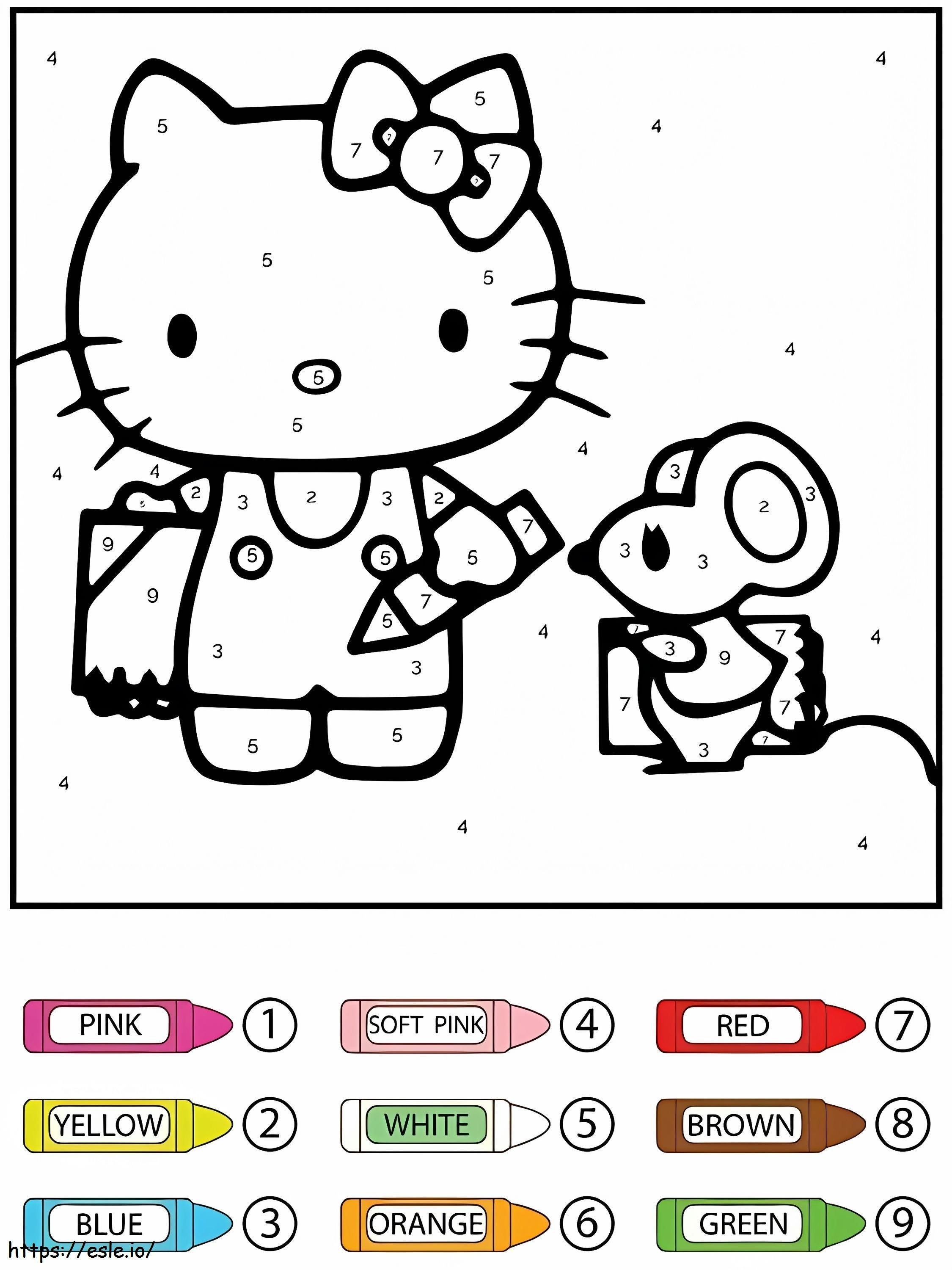 Hello Kitty And Rat Drawing Color By Number coloring page