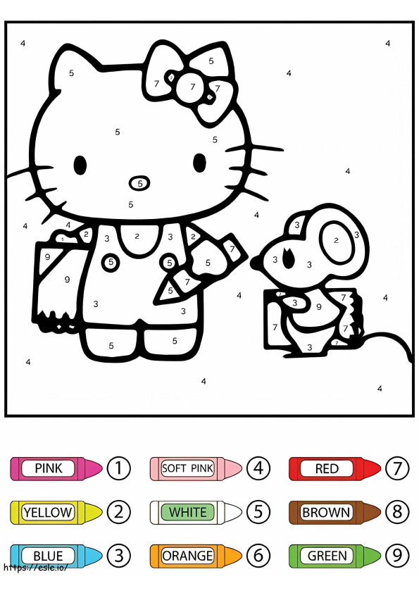 Dibujo para colorear por números de Hello Kitty y la rata para colorear