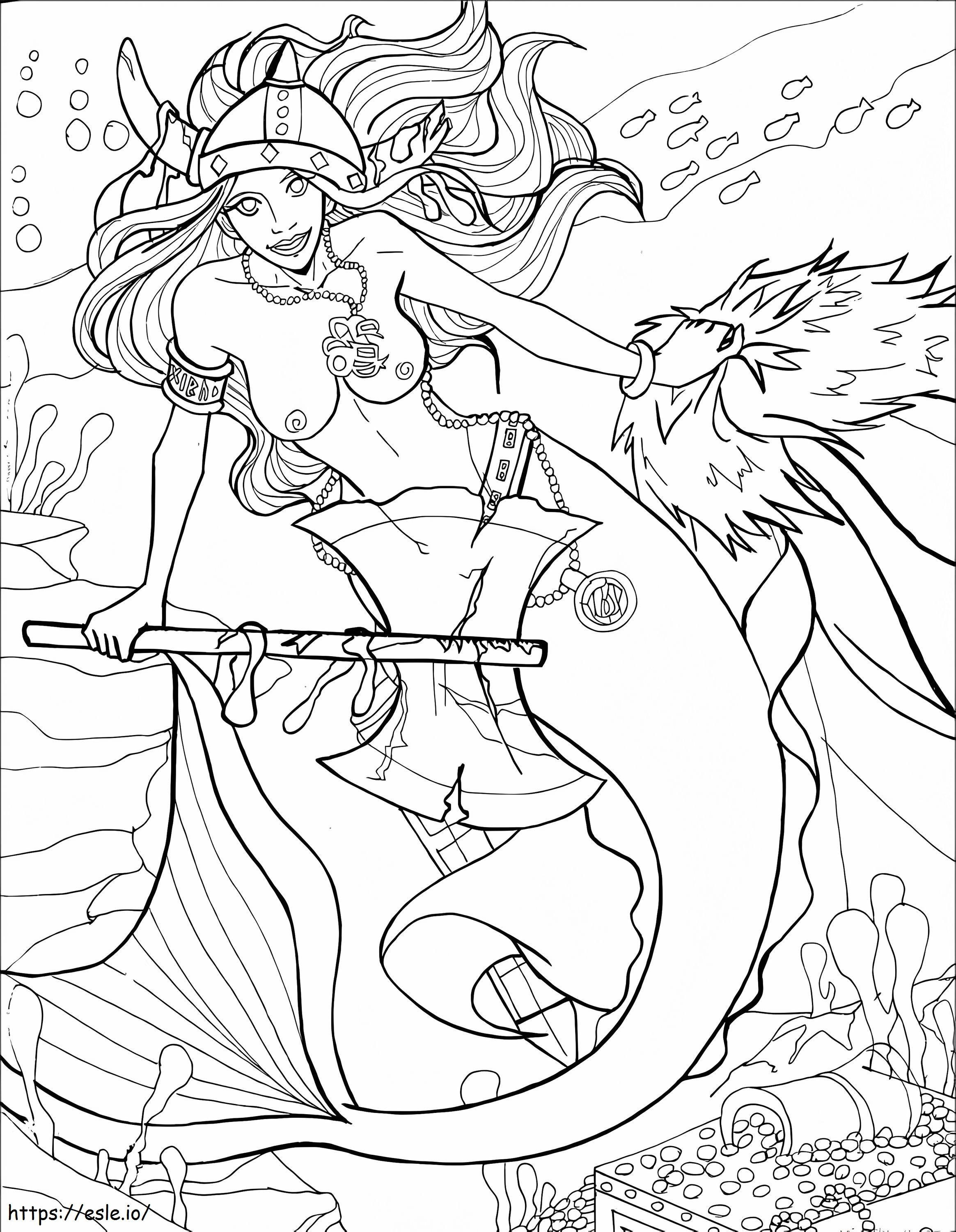Mermaid With Axe coloring page