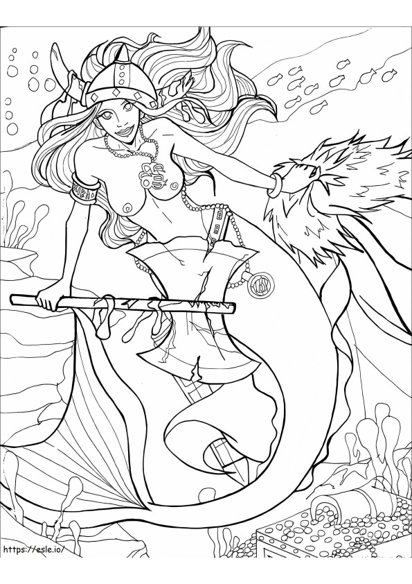 Mermaid With Axe coloring page