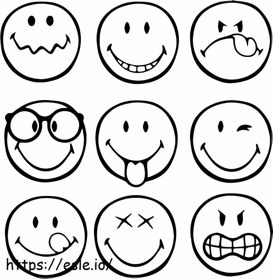 Smileygezicht en acht Emoji kleurplaat kleurplaat