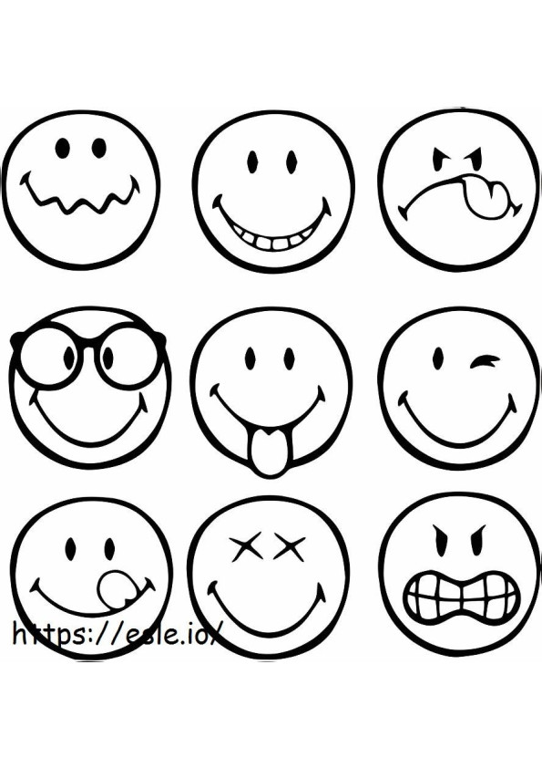 Wajah Tersenyum Dan Delapan Emoji Gambar Mewarnai