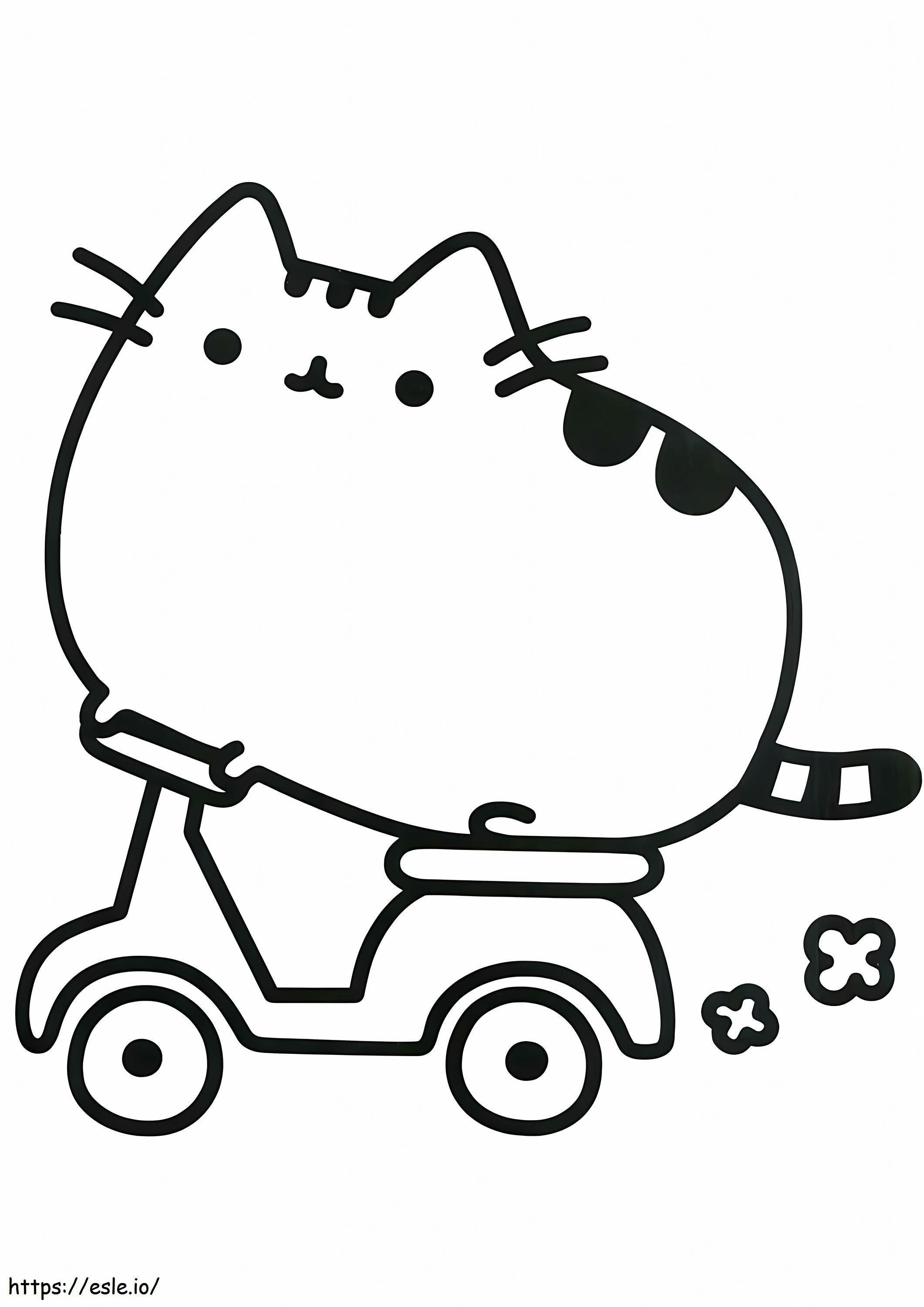 Pusheen Rides A Motorcycle coloring page