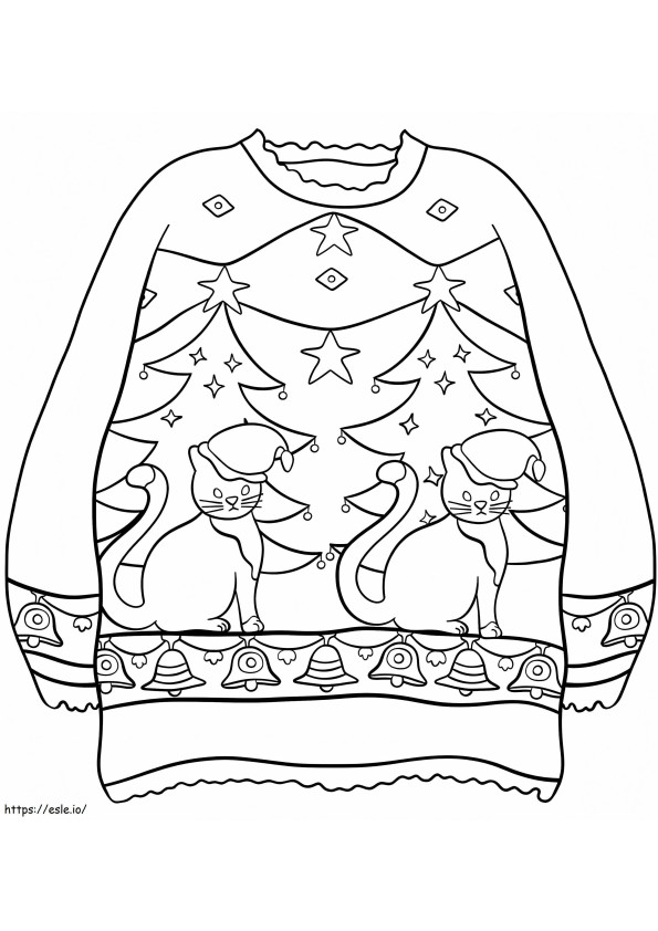 Coloriage Pull avec chats et sapin de Noël à imprimer dessin