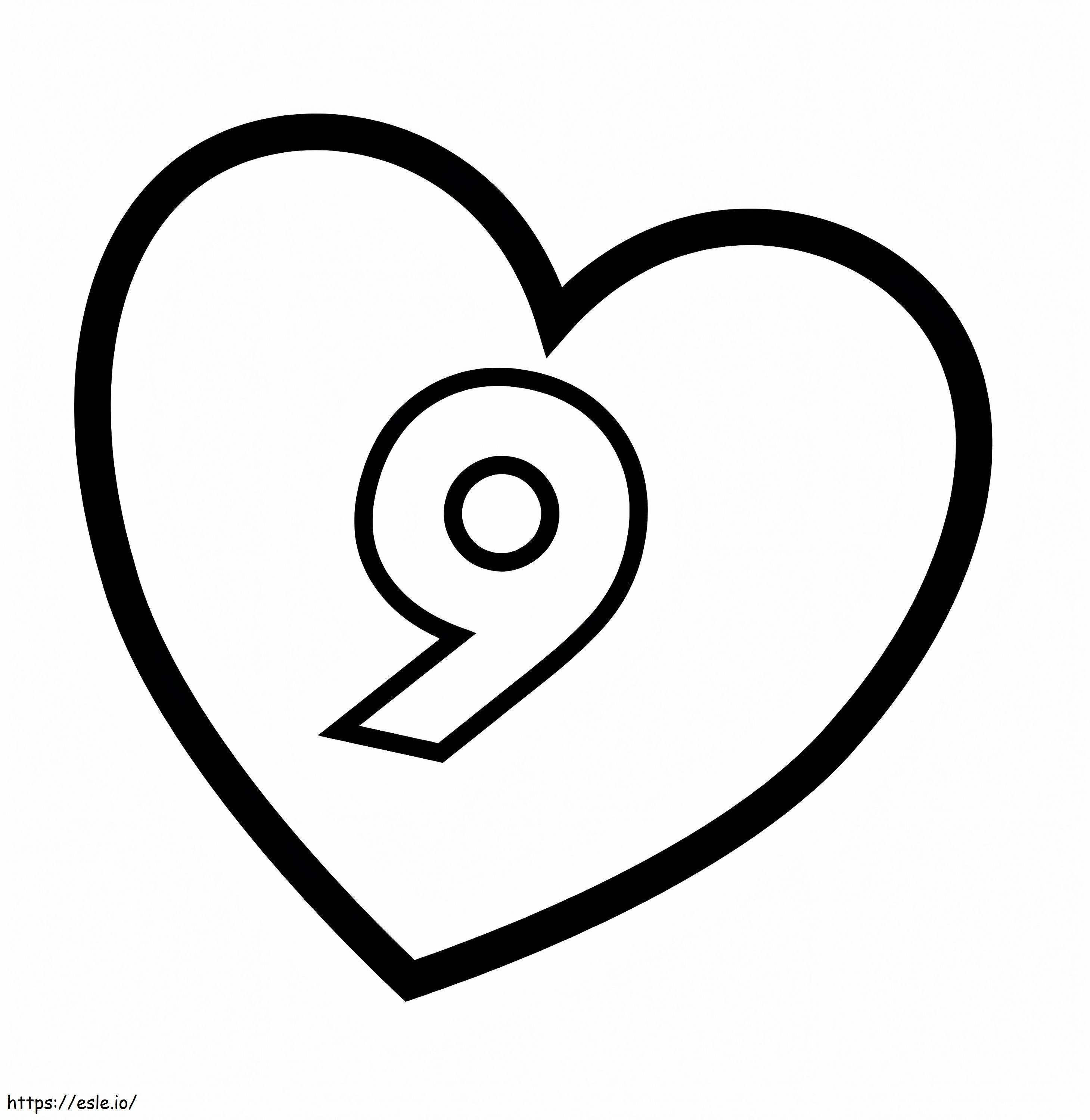 Number 9 In Heart coloring page