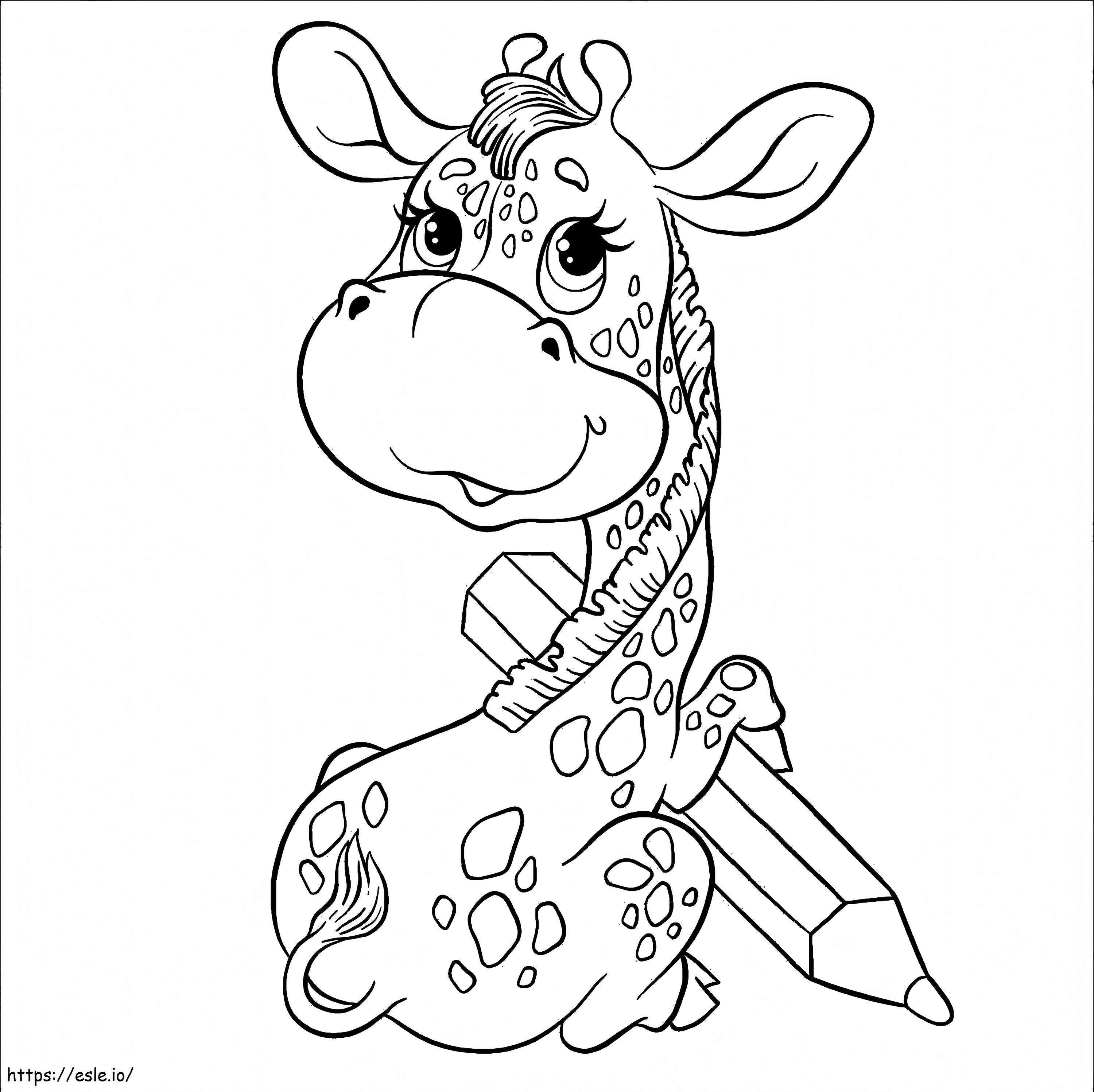 Cute Cartoon Giraffe With Pencil coloring page