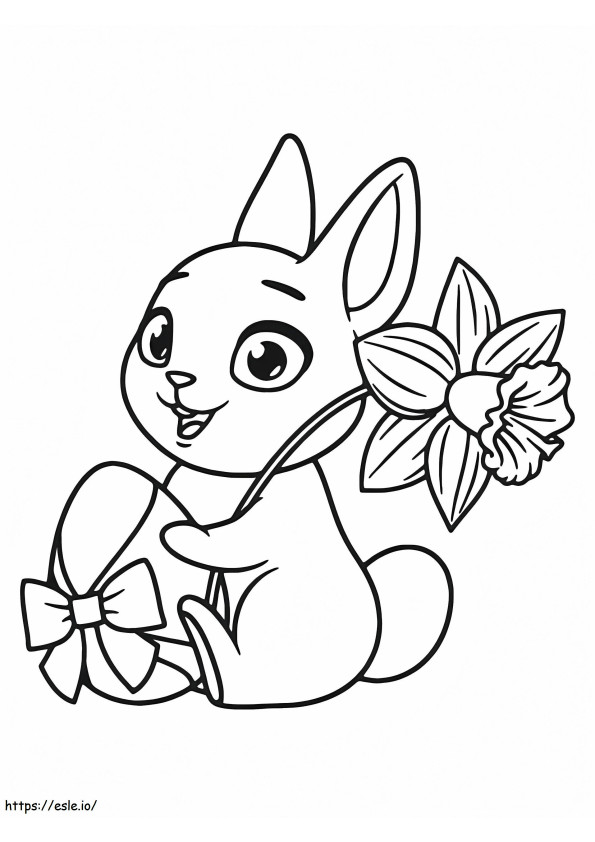 Drăguț iepuraș de Paște ținând o floare de colorat