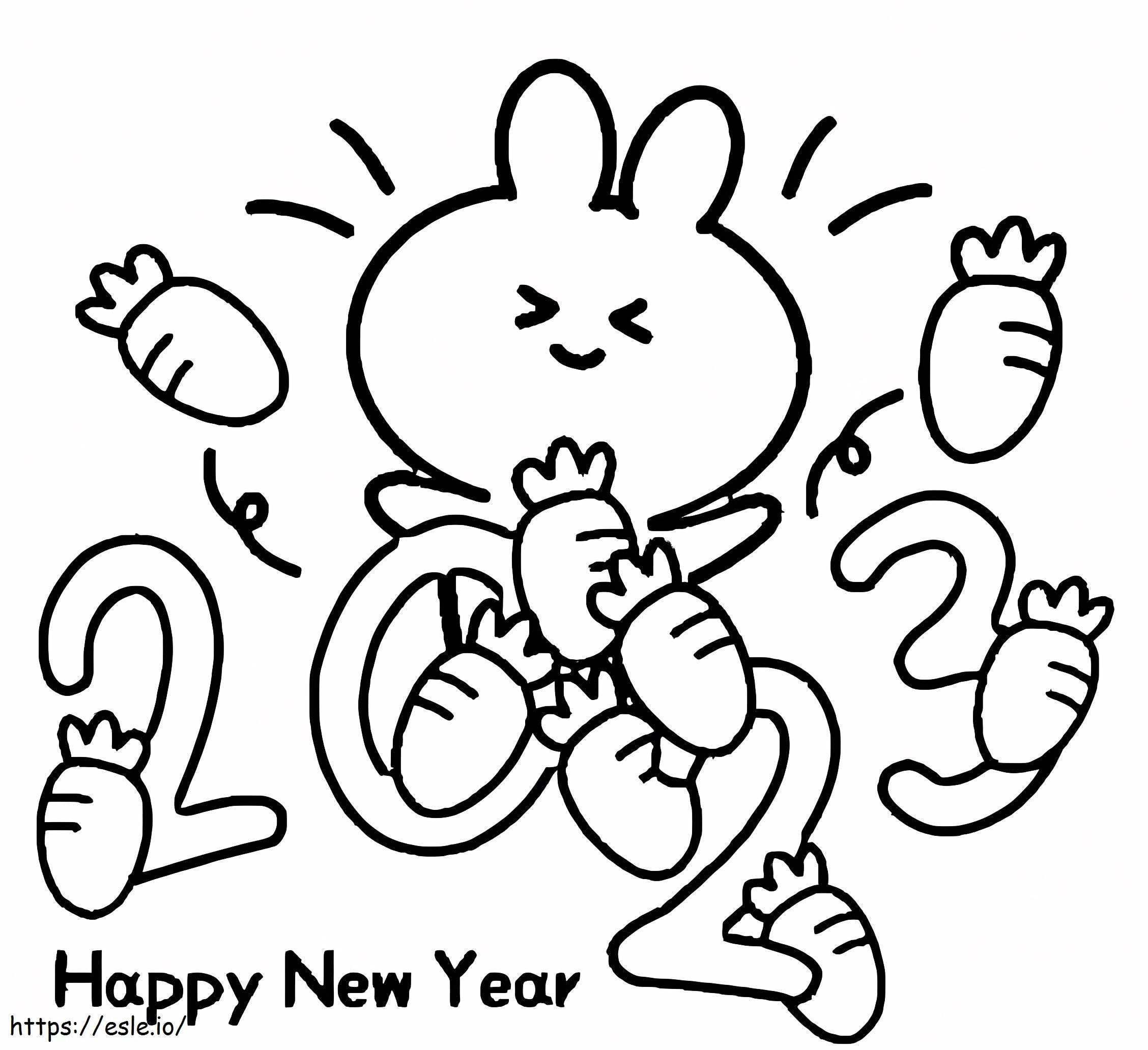 Happy New Year 2023 With Bunny coloring page