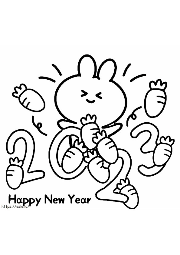 Happy New Year 2023 With Bunny coloring page