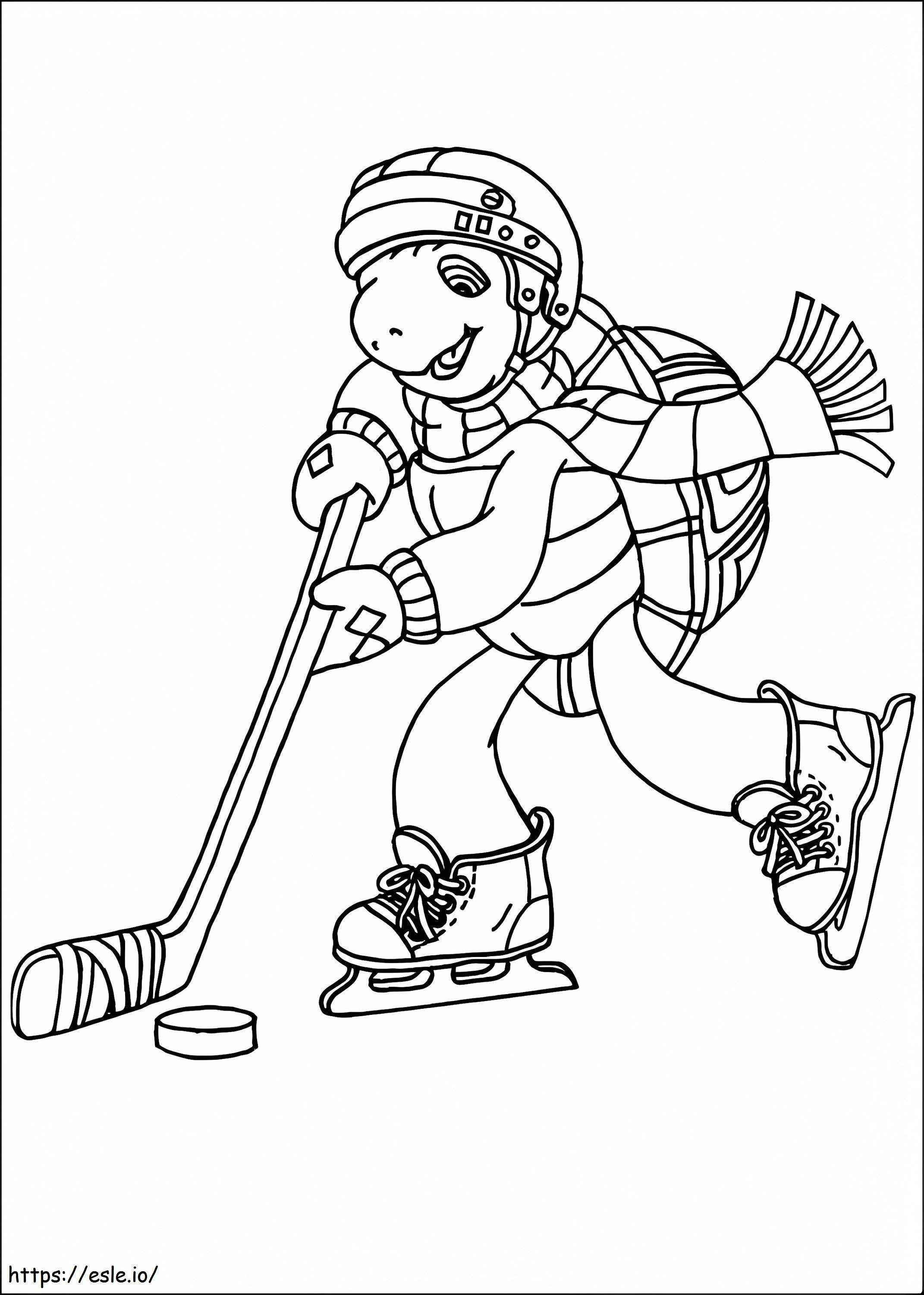 Coloriage Tortue jouant au hockey à imprimer dessin