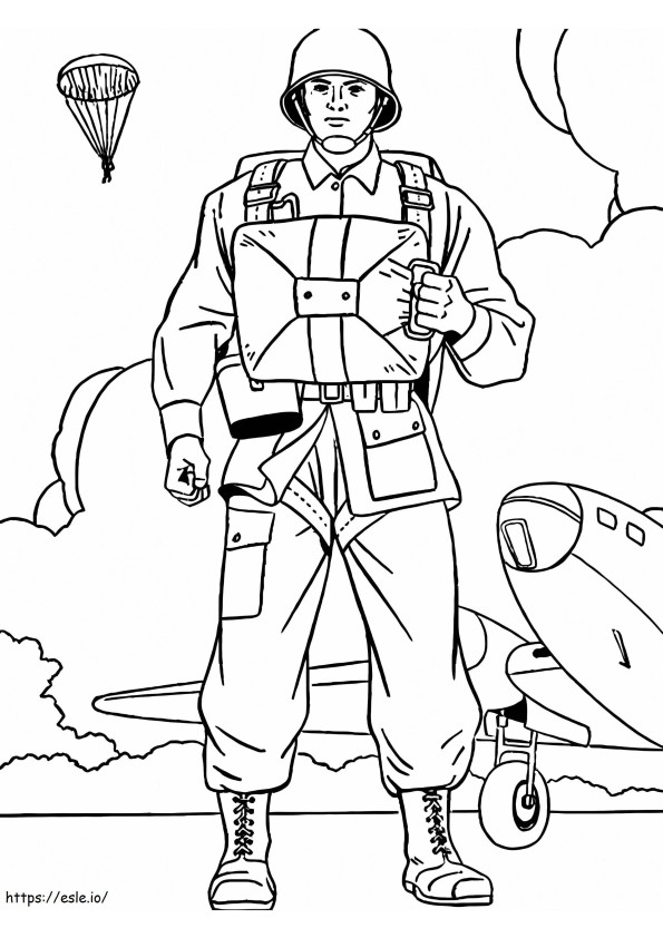 Coloriage Soldat avec planète et parachutistes à imprimer dessin
