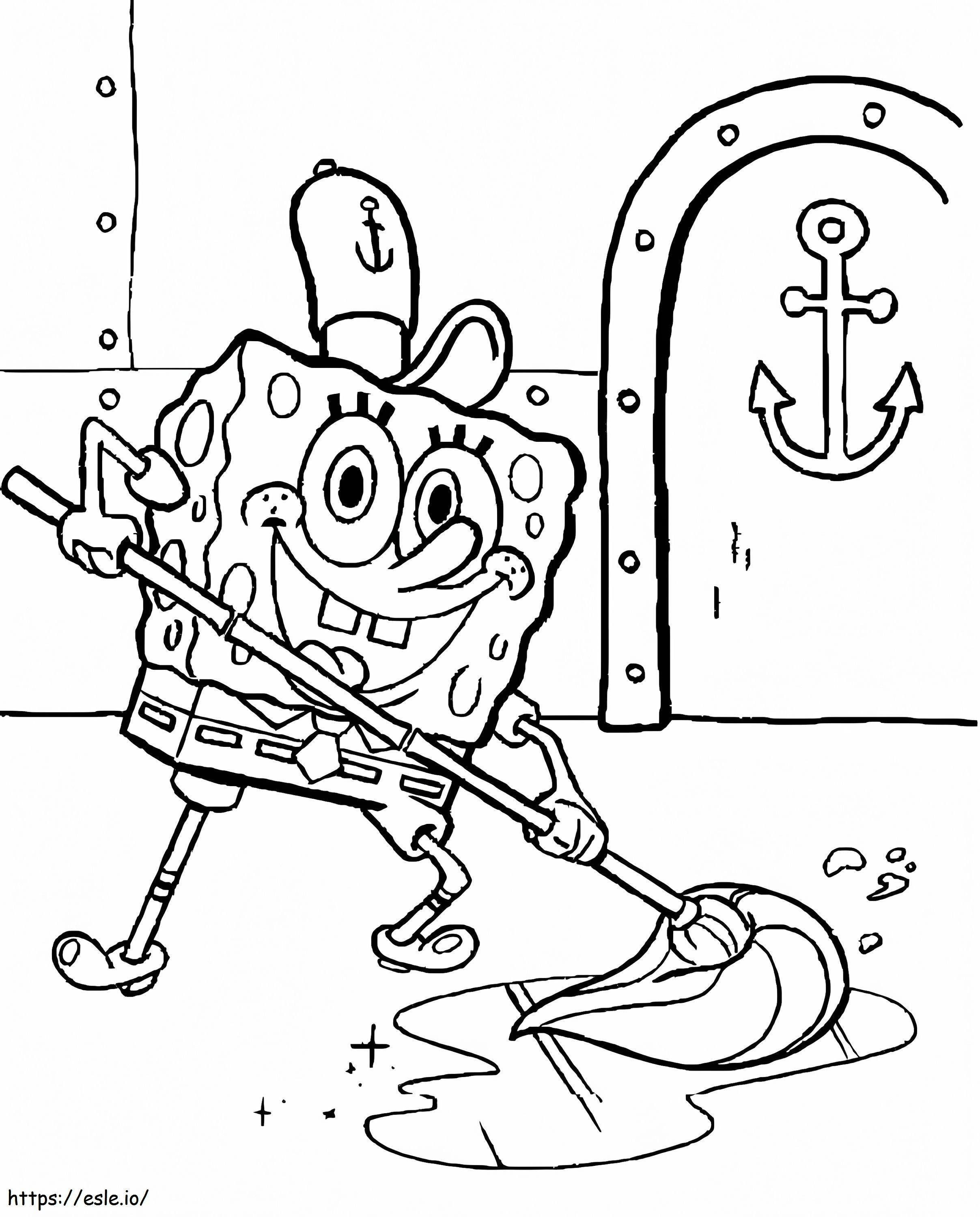 SpongeBob Cleaning Floor coloring page