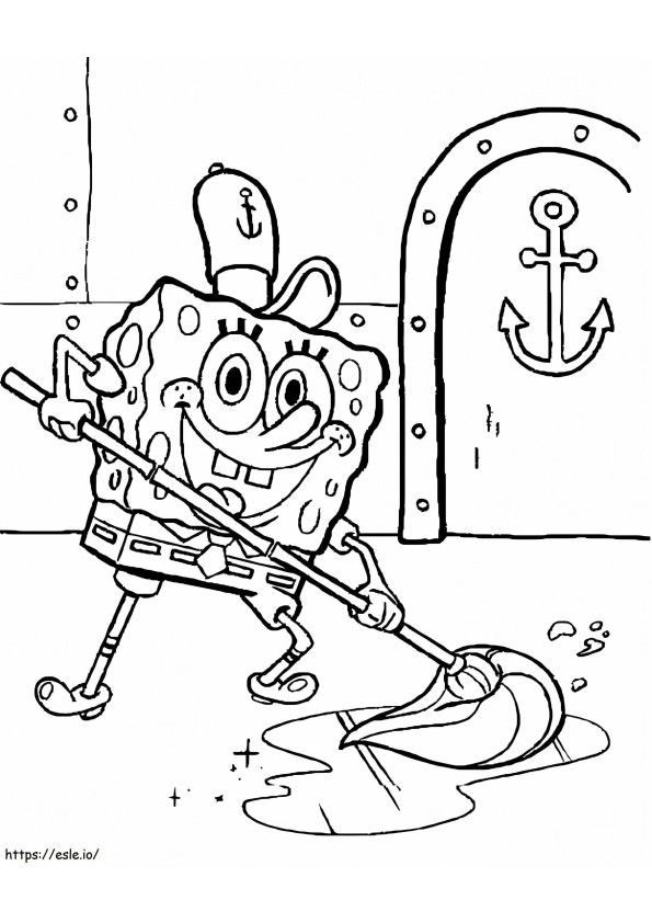 SpongeBob sprząta podłogę kolorowanka