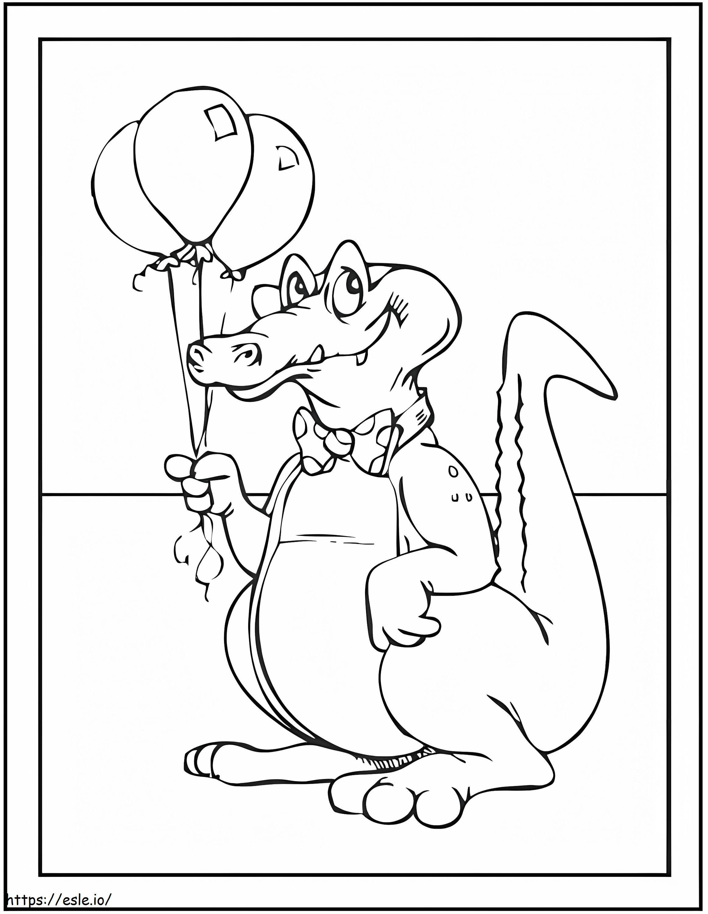 Crocodilo segurando balões para colorir