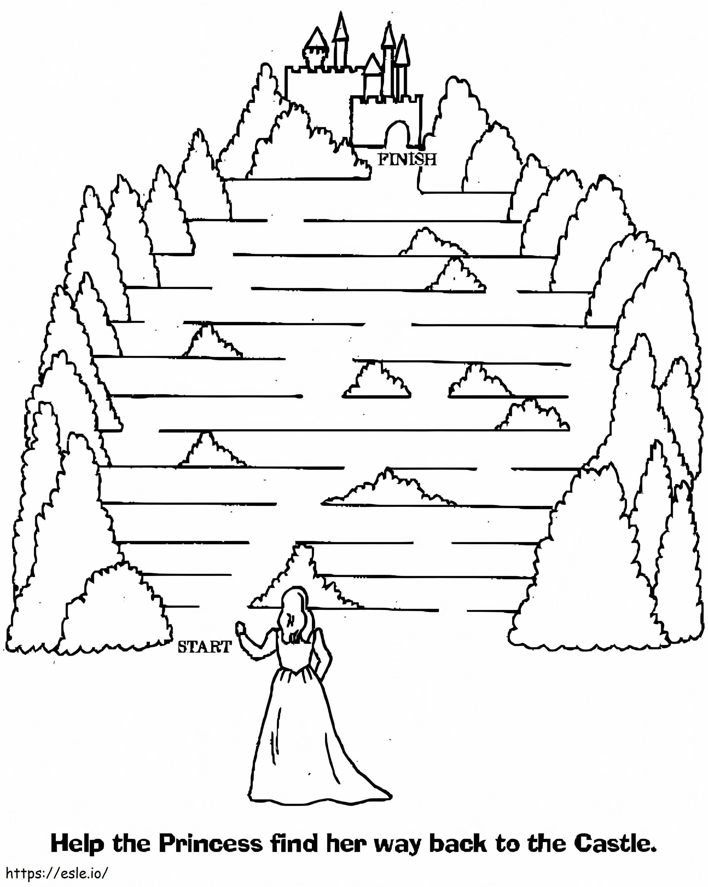 Coloriage Princesse avec labyrinthe à imprimer dessin