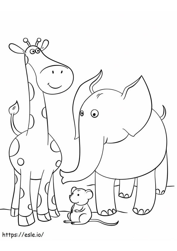 Coloriage 1529035334 Girafe, Souris et Éléphant à imprimer dessin