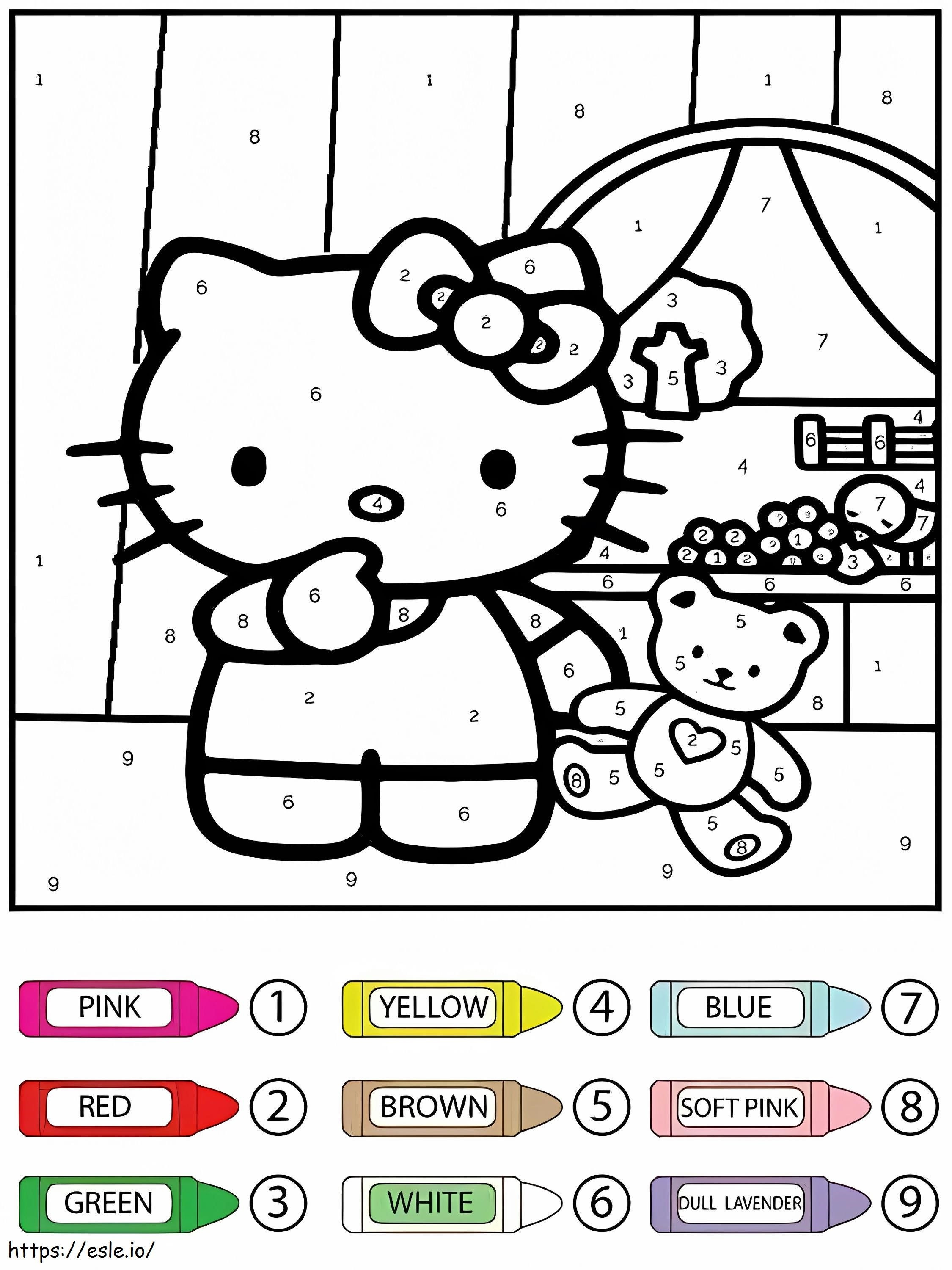 Hello Kitty en speelgoedkleur op nummer kleurplaat kleurplaat