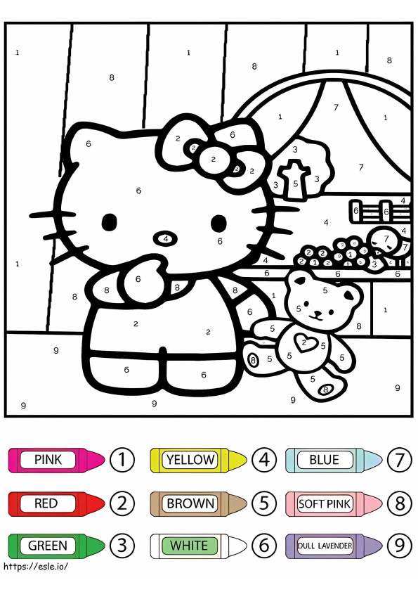 Hello Kitty en speelgoedkleur op nummer kleurplaat