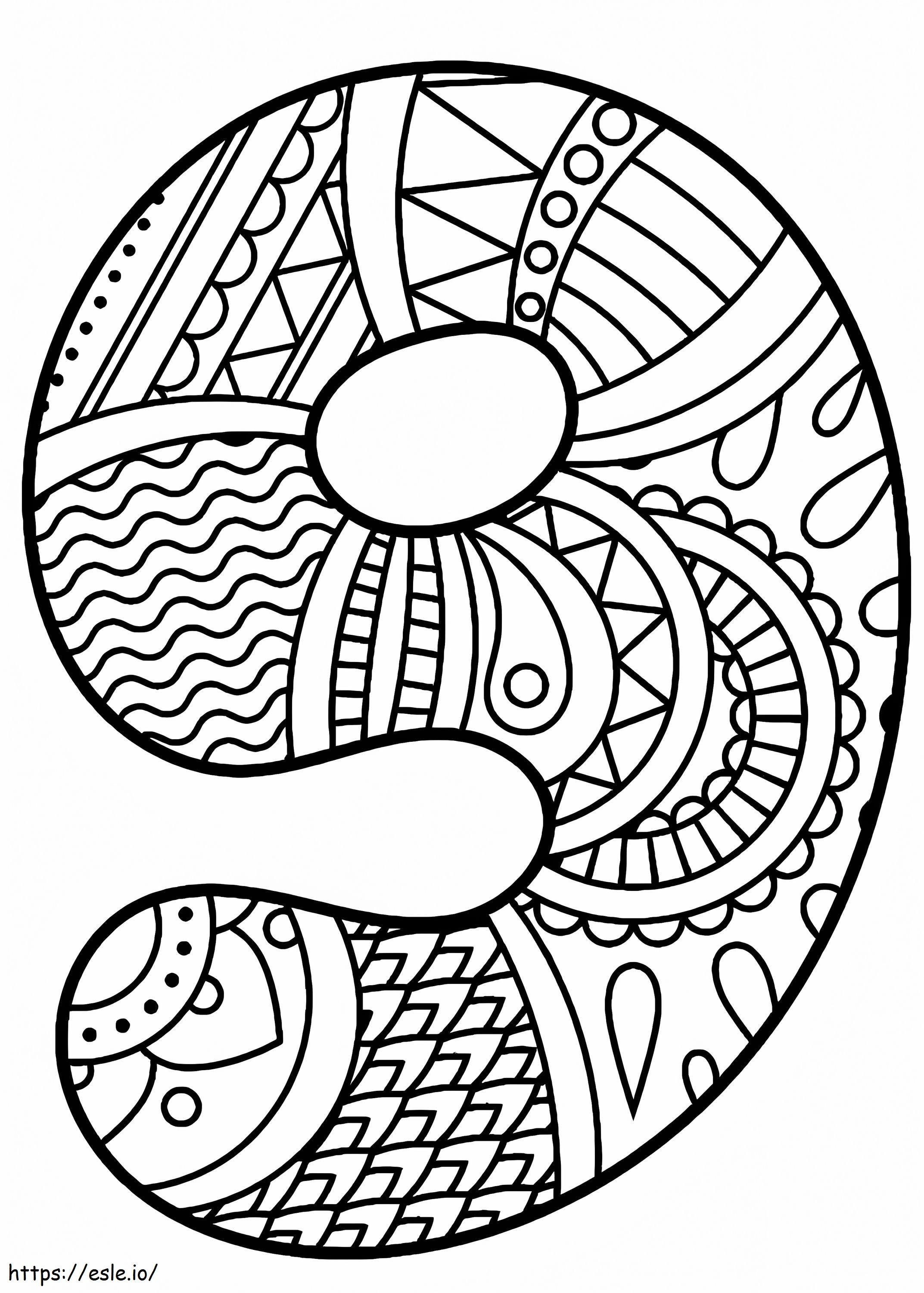Number 9 Zentangle coloring page