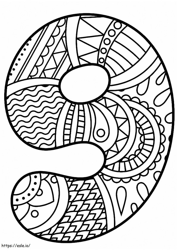 Number 9 Zentangle coloring page
