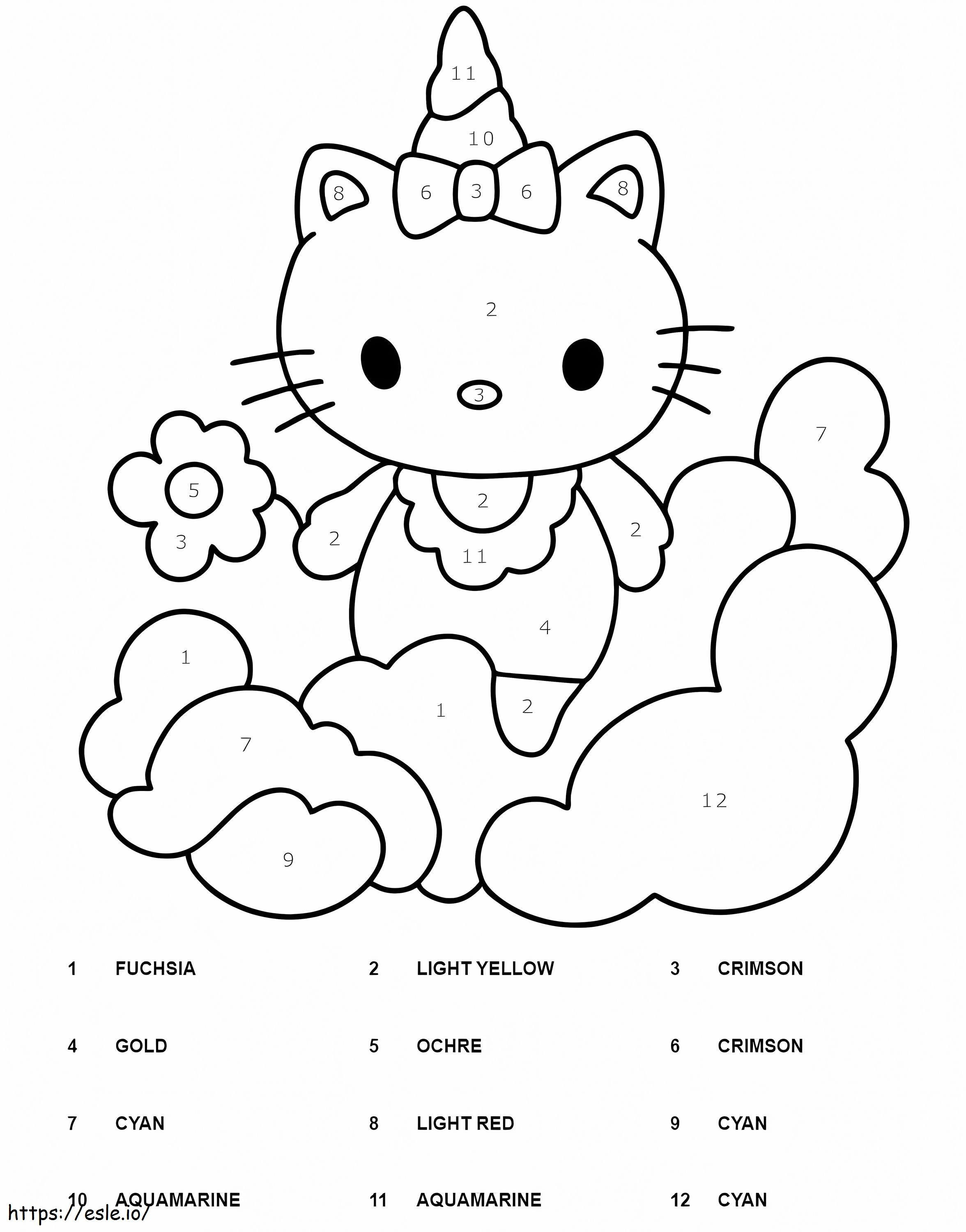 Kolorowanie według numerów jednorożca Hello Kitty kolorowanka