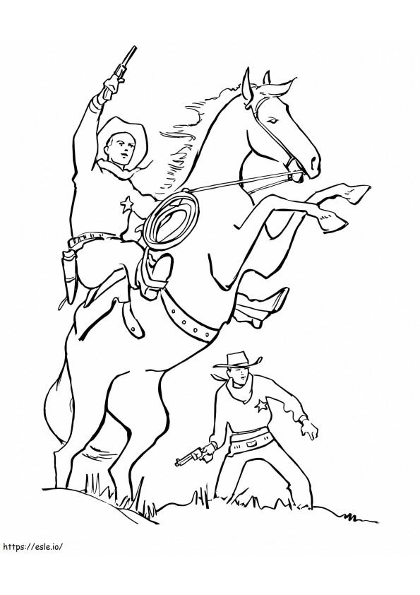 Kleine Cowboy op paard tekenen kleurplaat