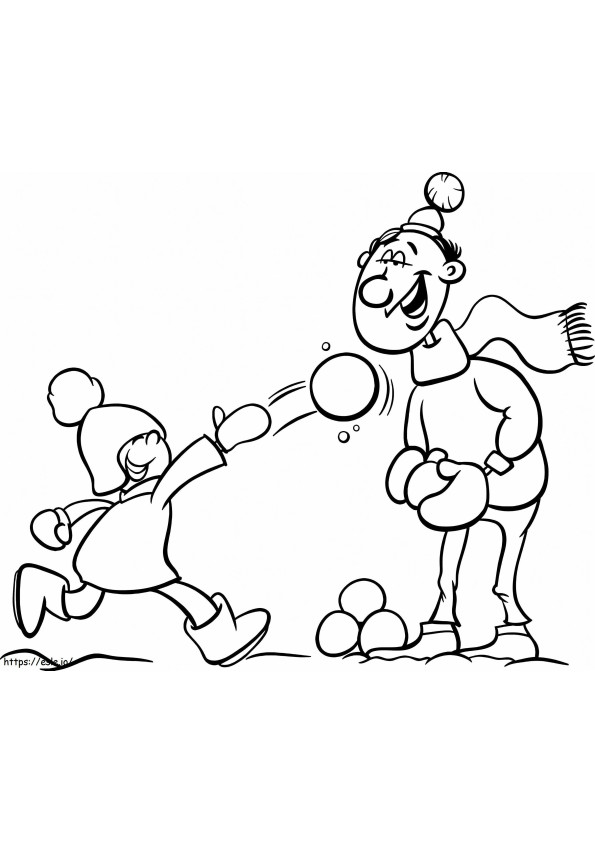 Snowball Fight With Dad coloring page
