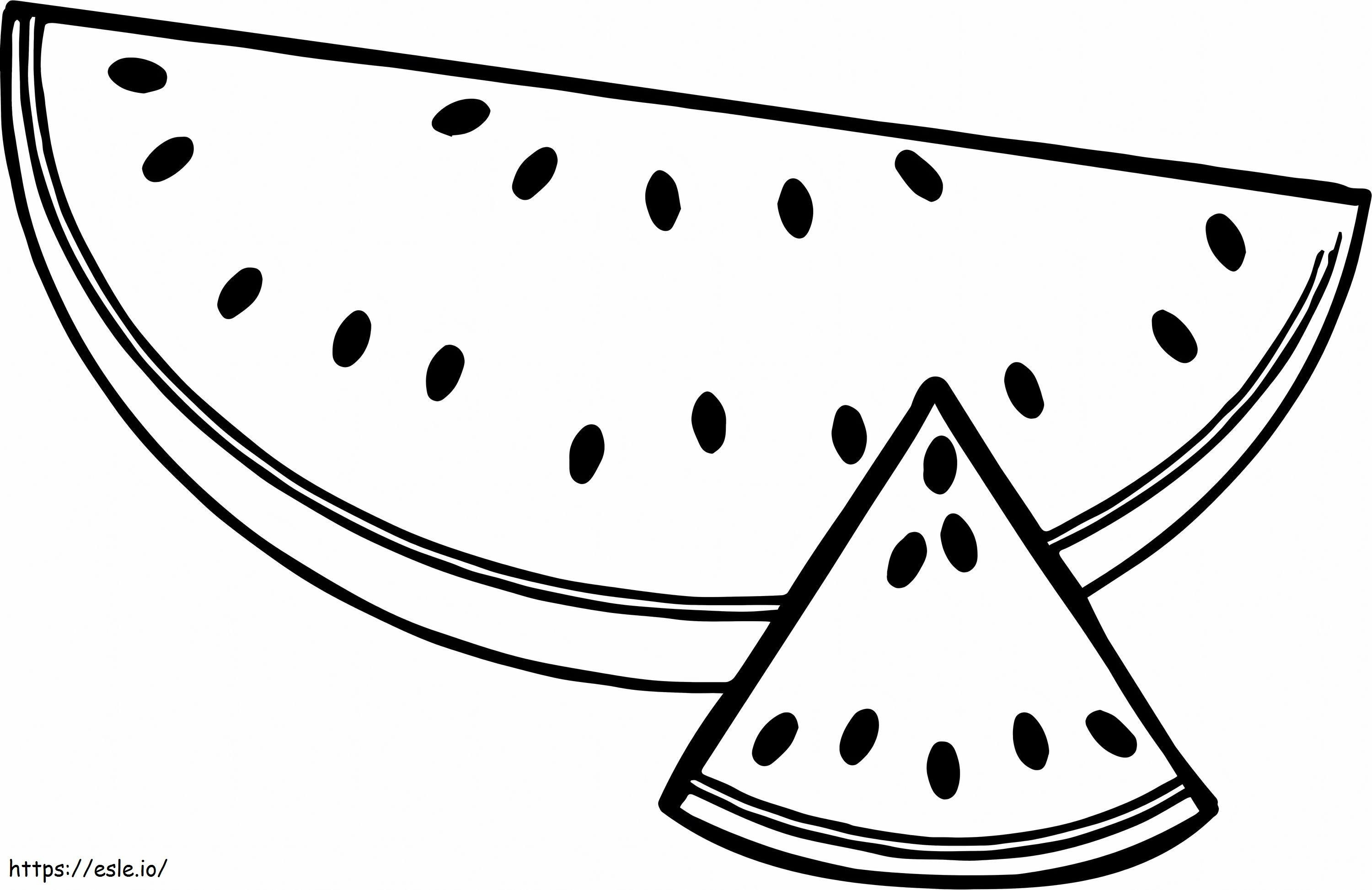 Een halve en een driehoek gesneden zomerwatermeloen kleurplaat kleurplaat