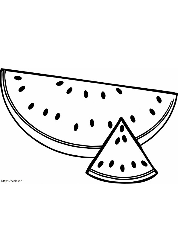 Een halve en een driehoek gesneden zomerwatermeloen kleurplaat