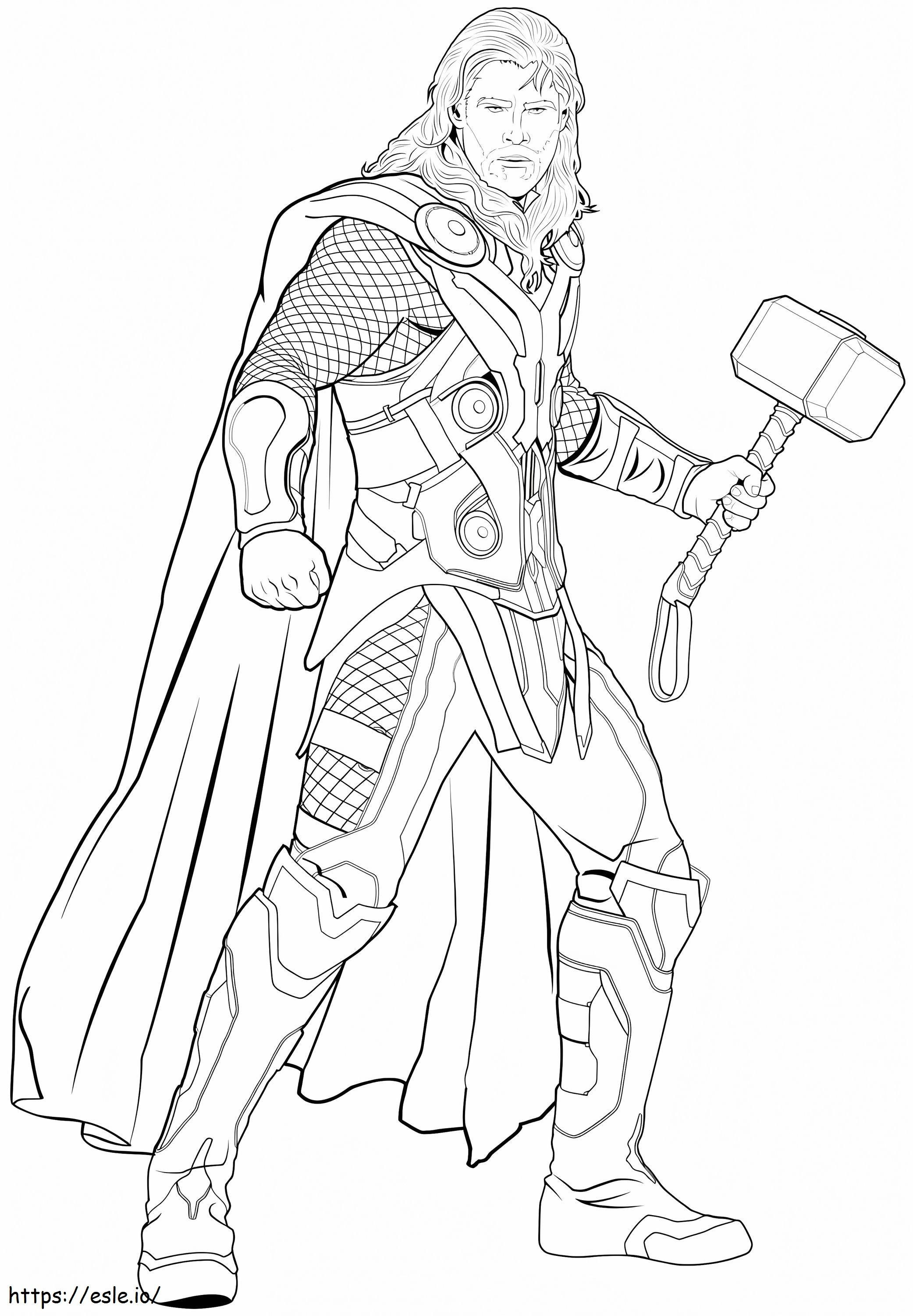 Thor sosteniendo Mjolnir para colorear