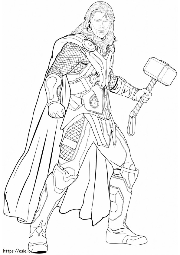 Coloriage Thor tenant Mjolnir à imprimer dessin