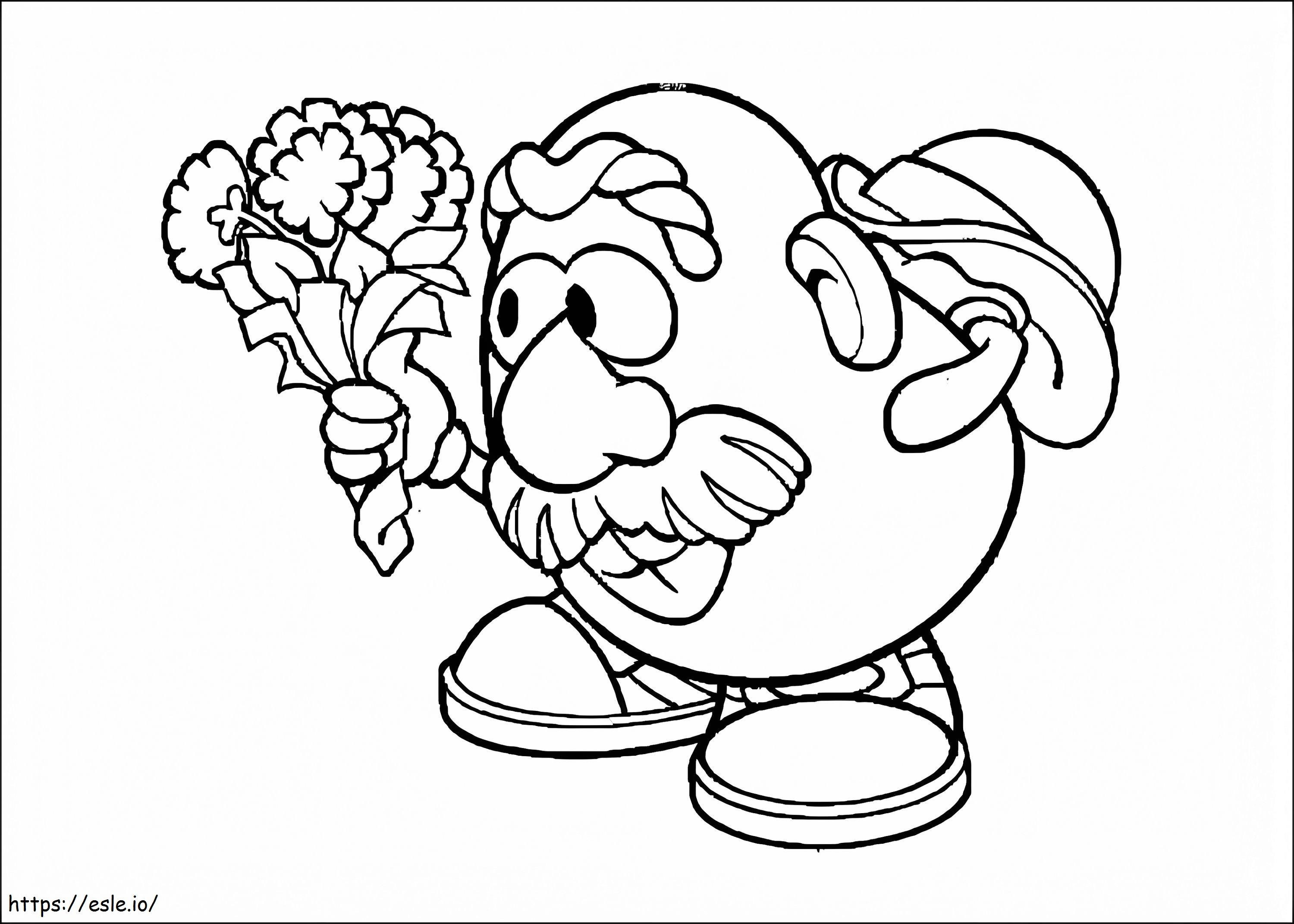 Coloriage Tête de M. Patate avec des fleurs à imprimer dessin