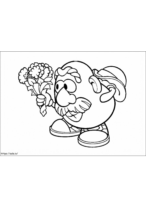 Coloriage Tête de M. Patate avec des fleurs à imprimer dessin