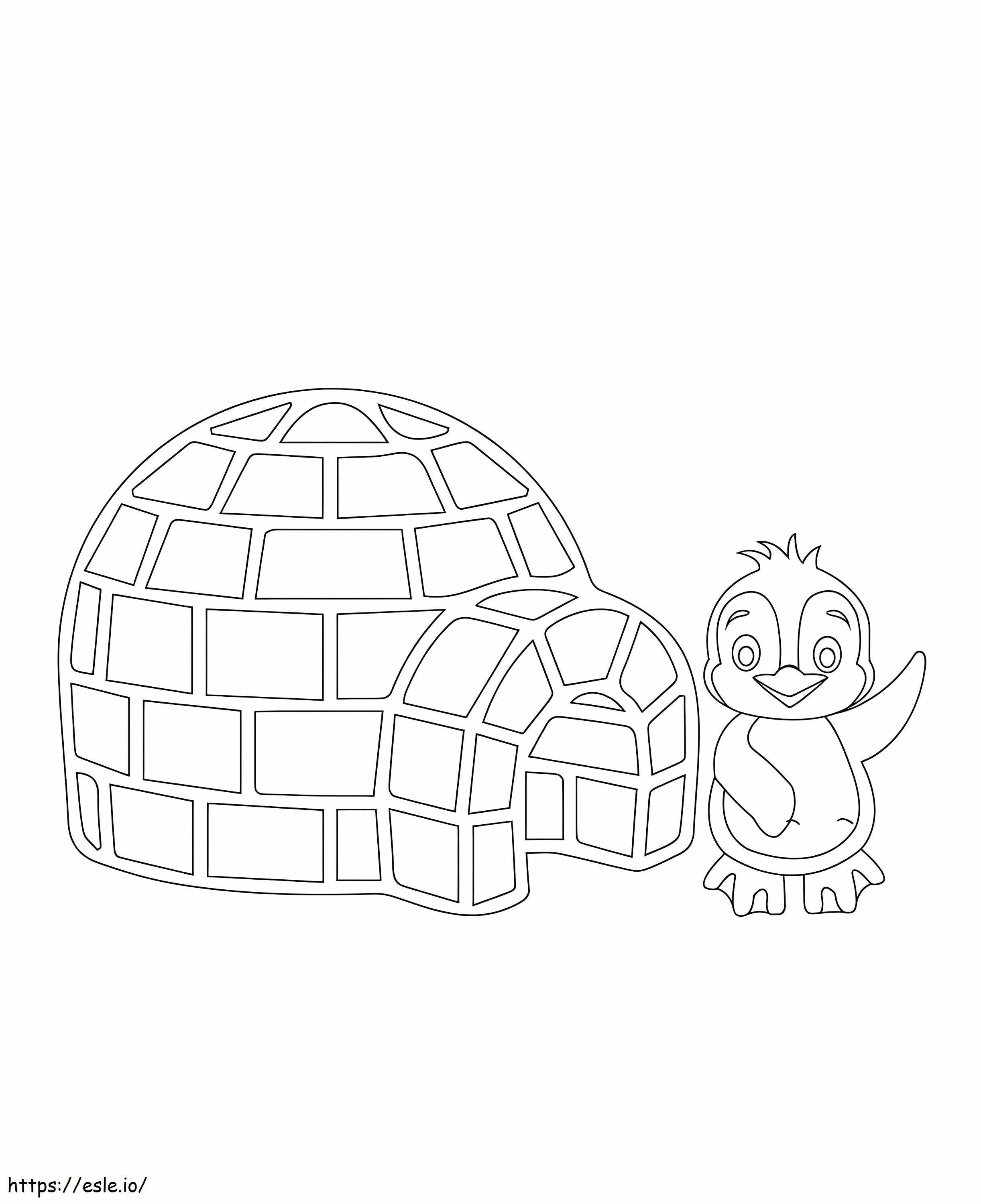 Igloo And Smiling Penguin coloring page