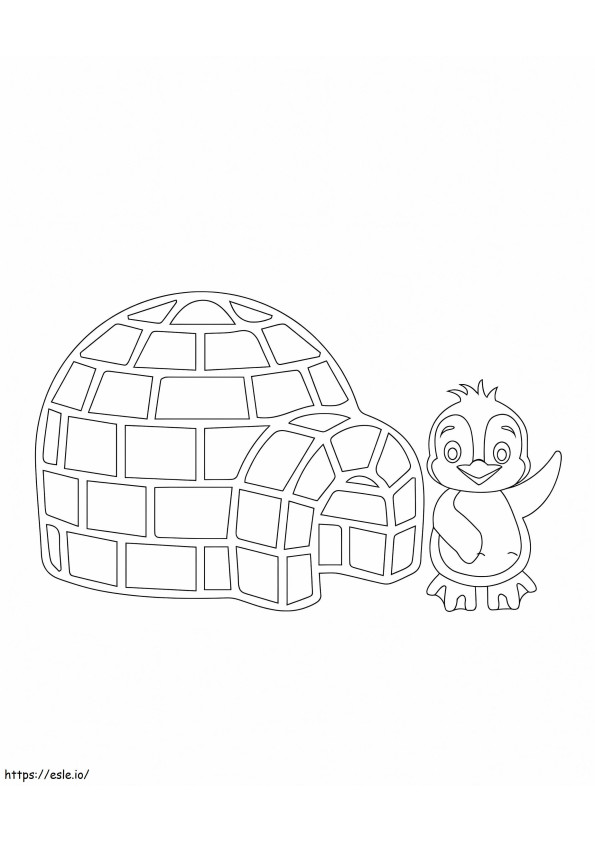 Coloriage Igloo et pingouin souriant à imprimer dessin
