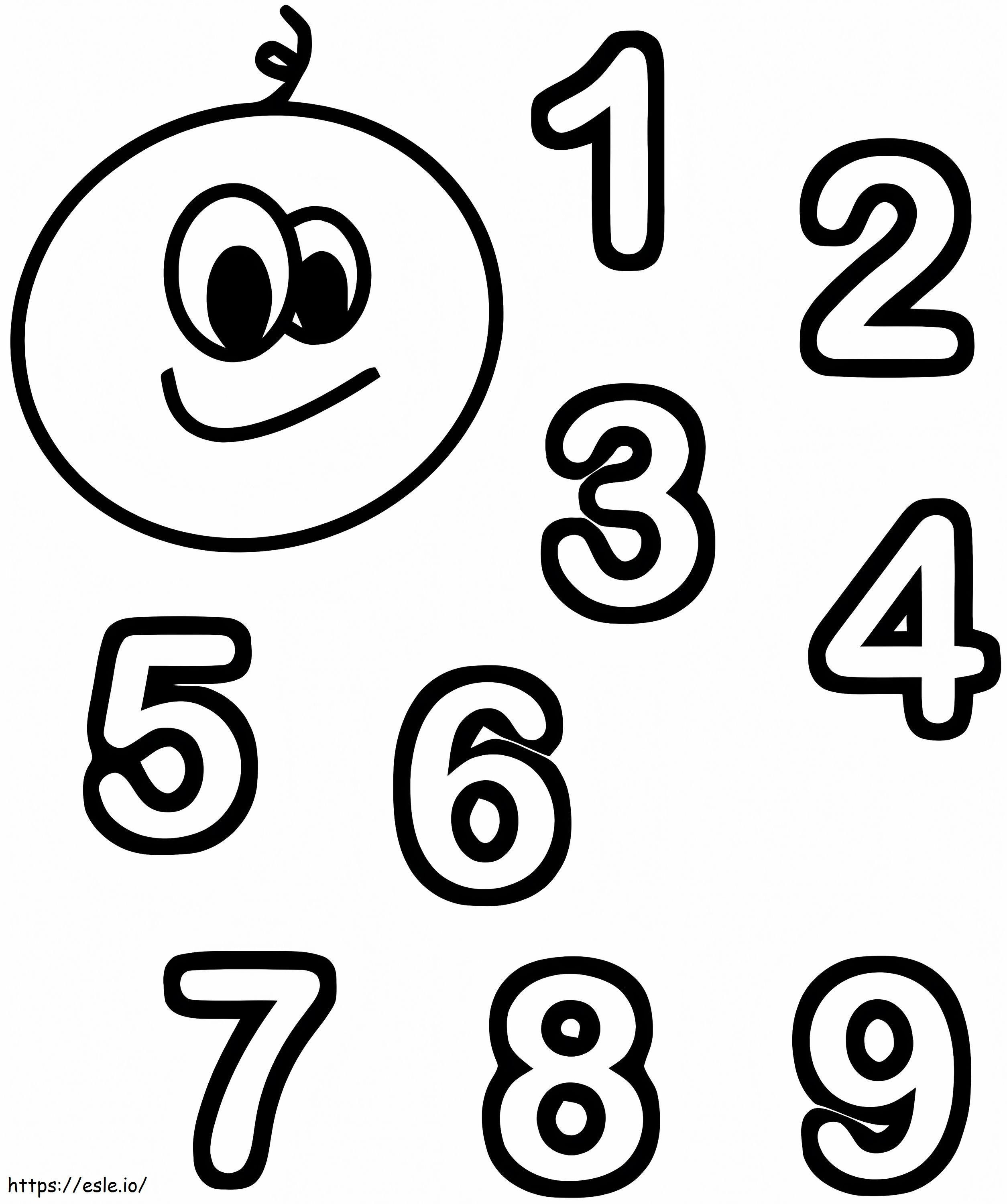 Número normal de 1 a 9 para colorir