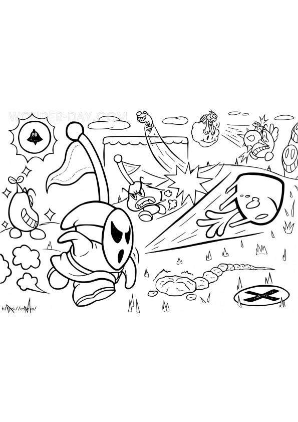 Angry Shy Guy Mario coloring page