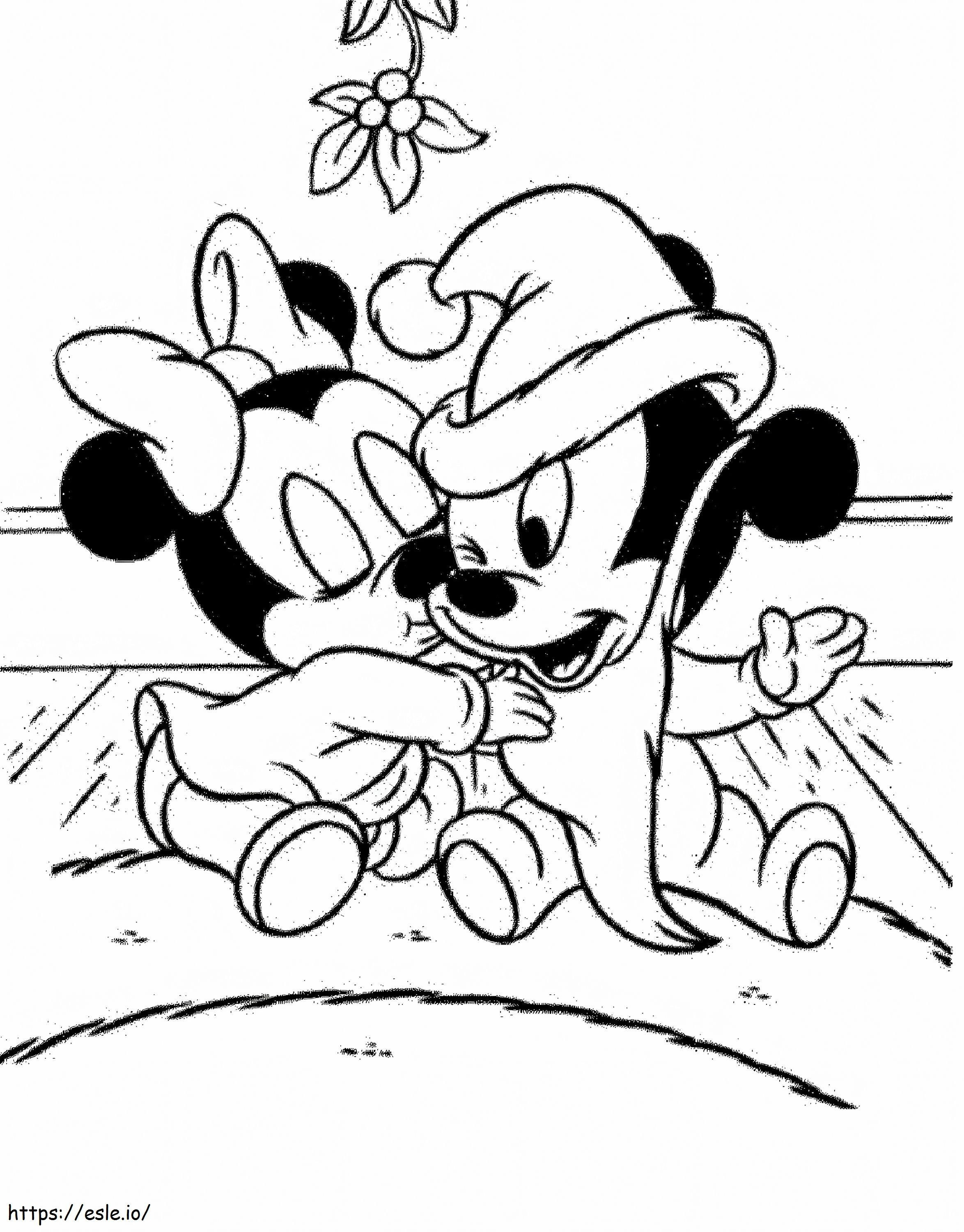 Bebê Minnie beijando Mickey Mouse para colorir