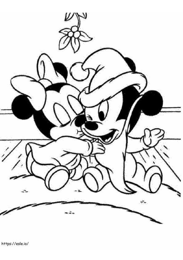 Bebeluşul Minnie sărutându-l pe Mickey Mouse de colorat