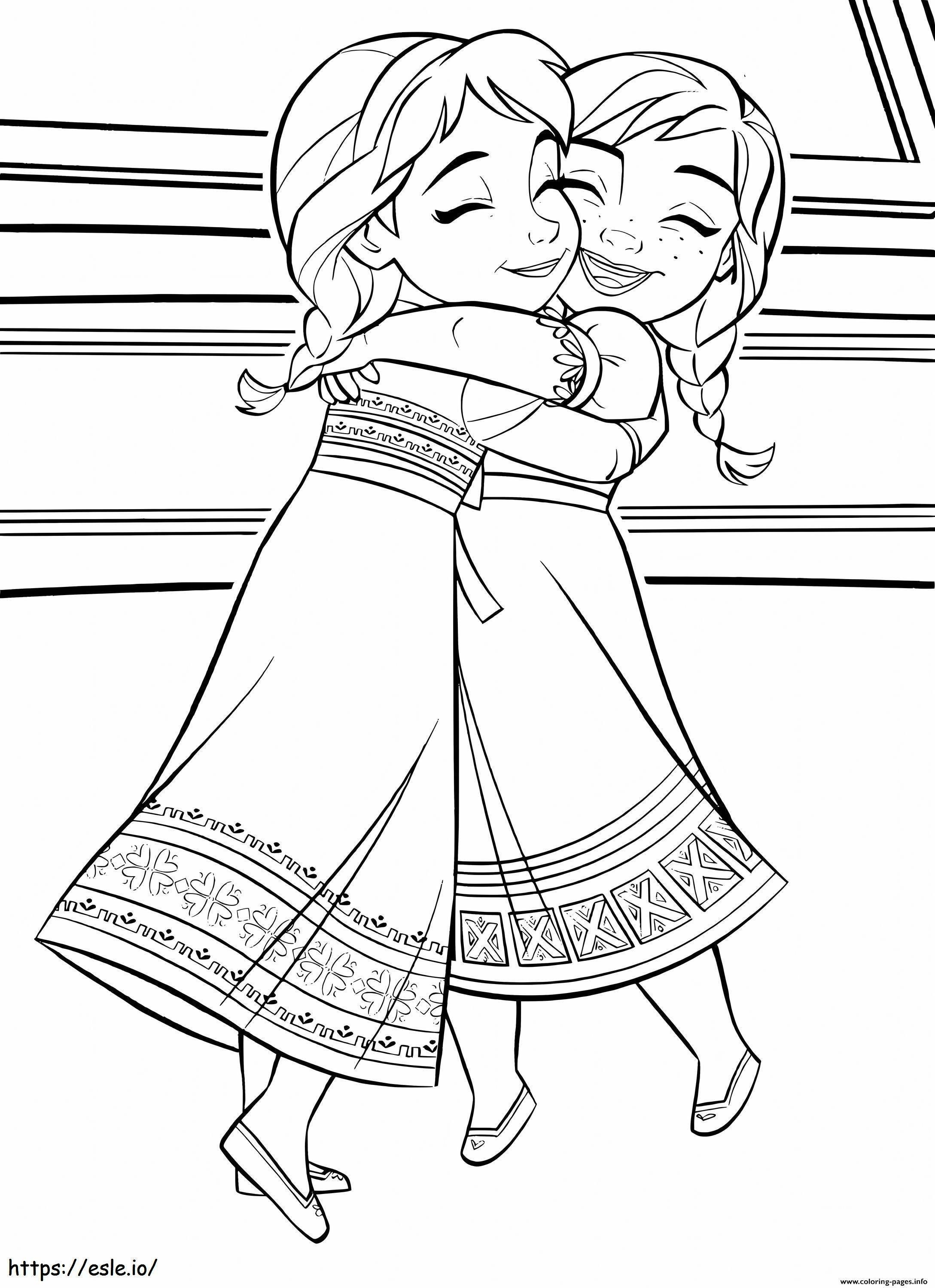 Child Elsa And Anna Scaled coloring page