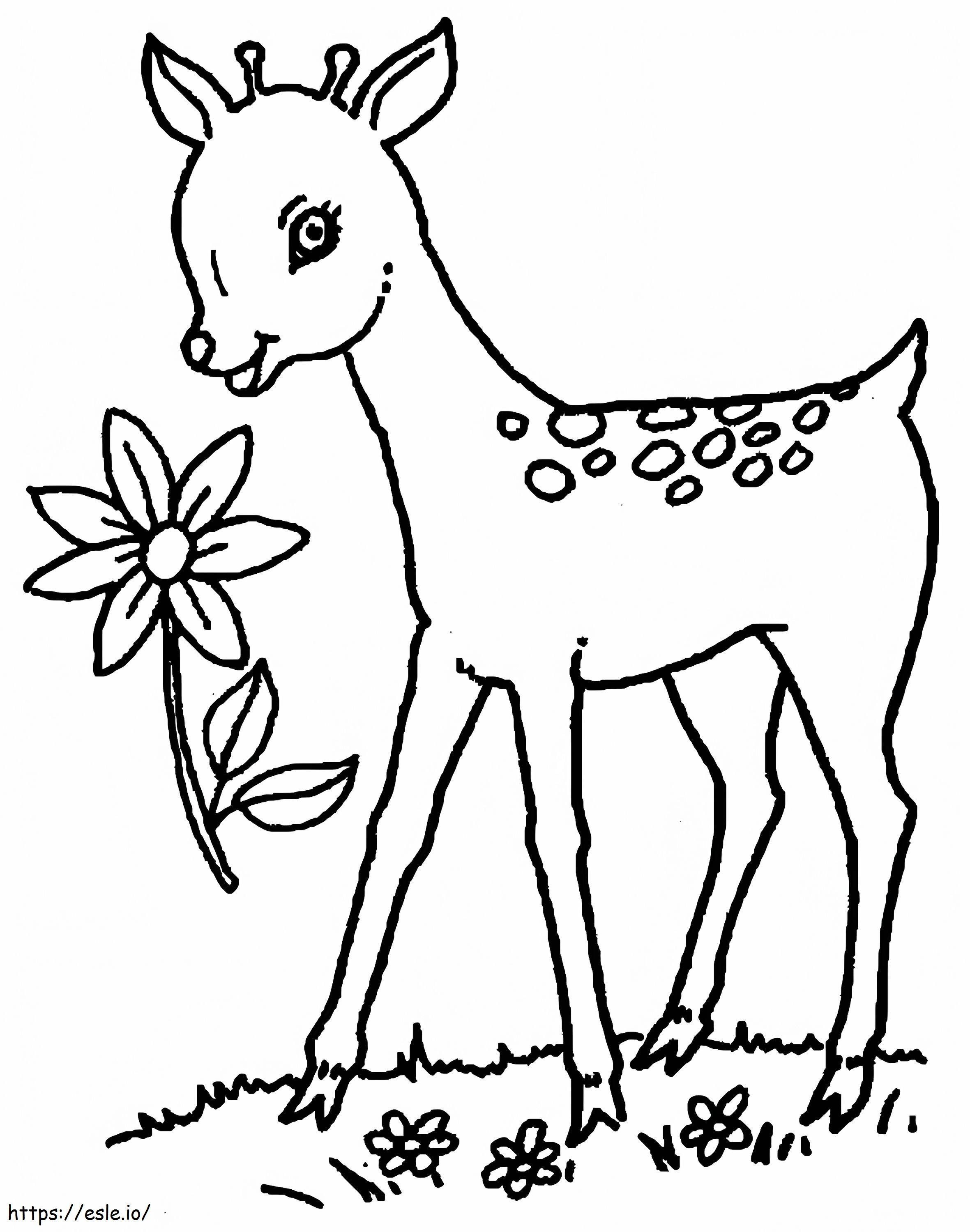 鹿と花 ぬりえ - 塗り絵