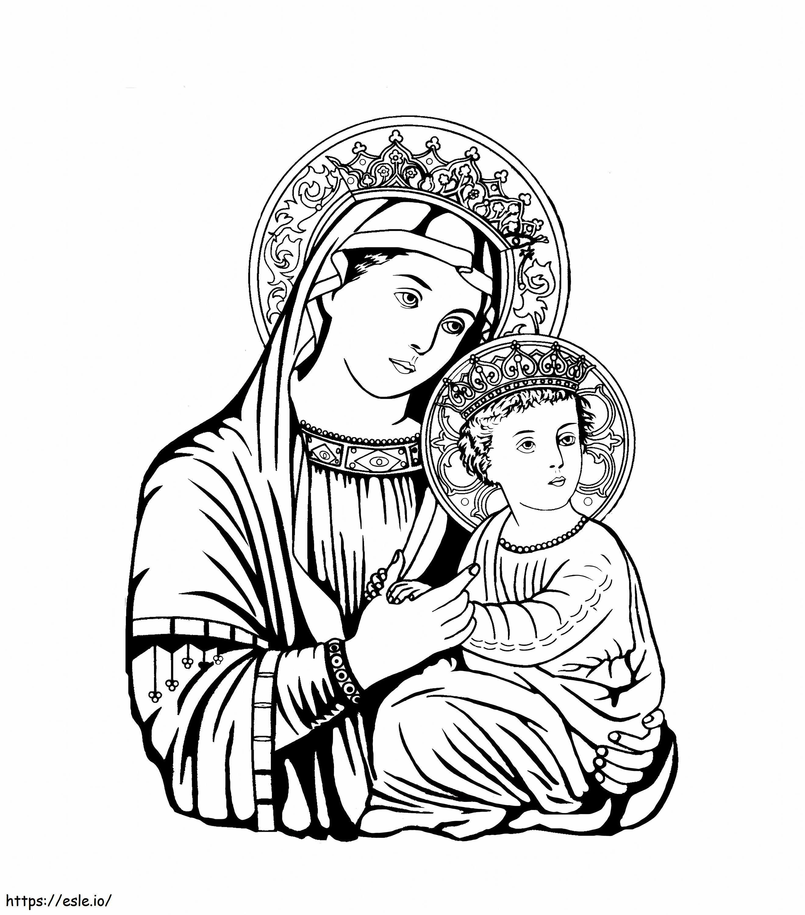 Stampa l'immagine HD della Madre di Gesù per colorare in scala da colorare