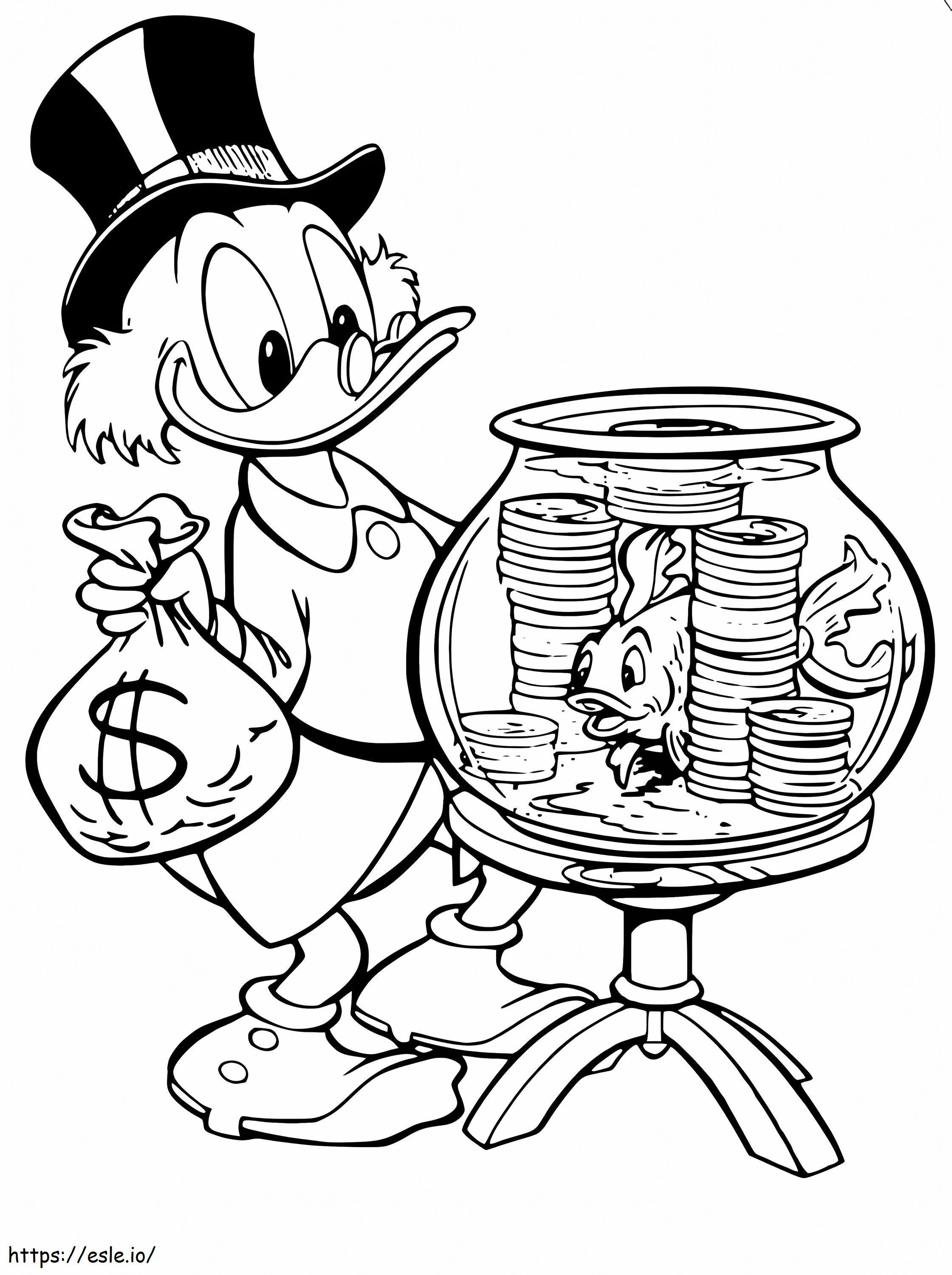 Coloriage Scrooge McDuck et poisson rouge à imprimer dessin