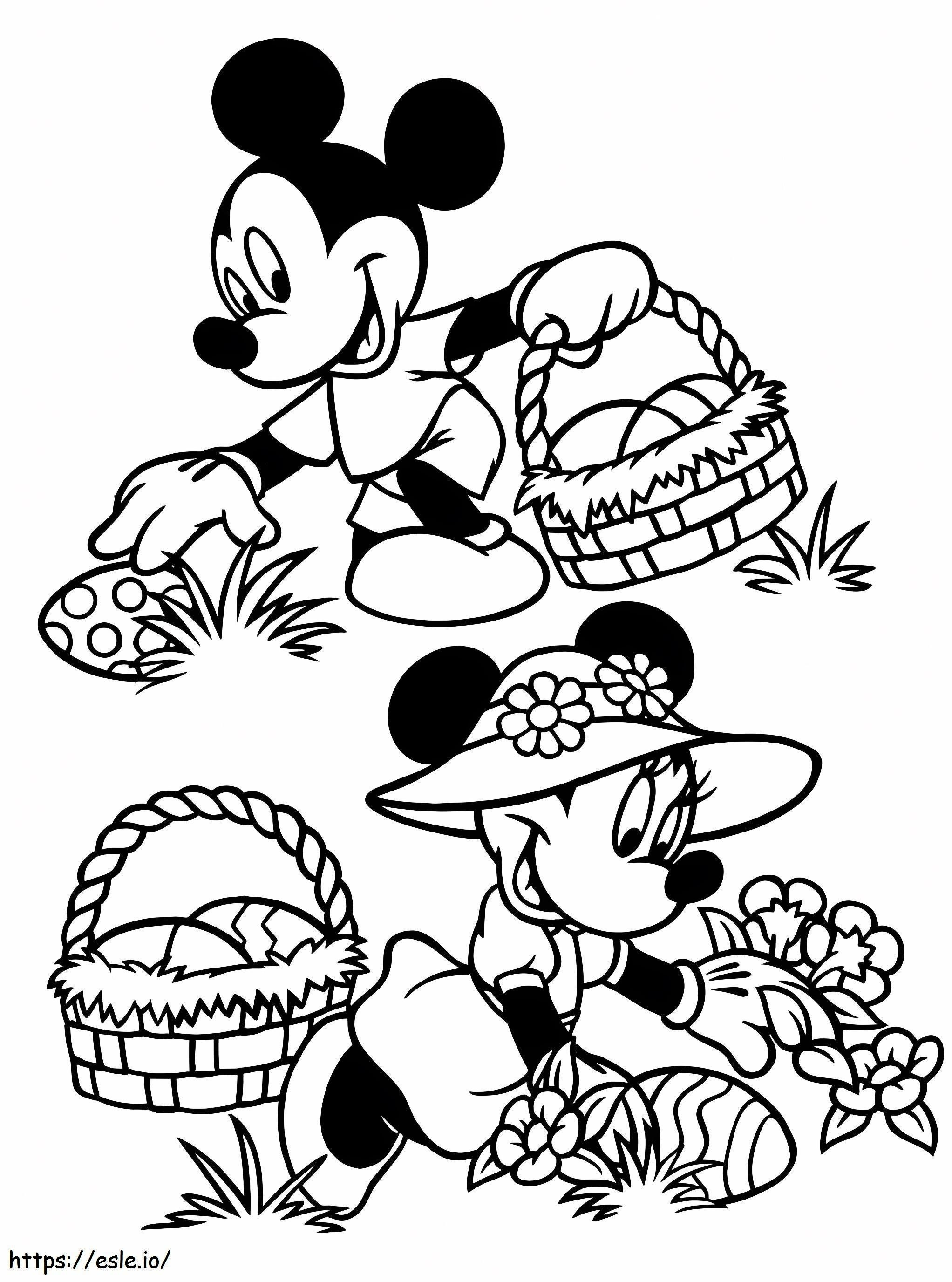 Mickey y cesta de Pascua para colorear